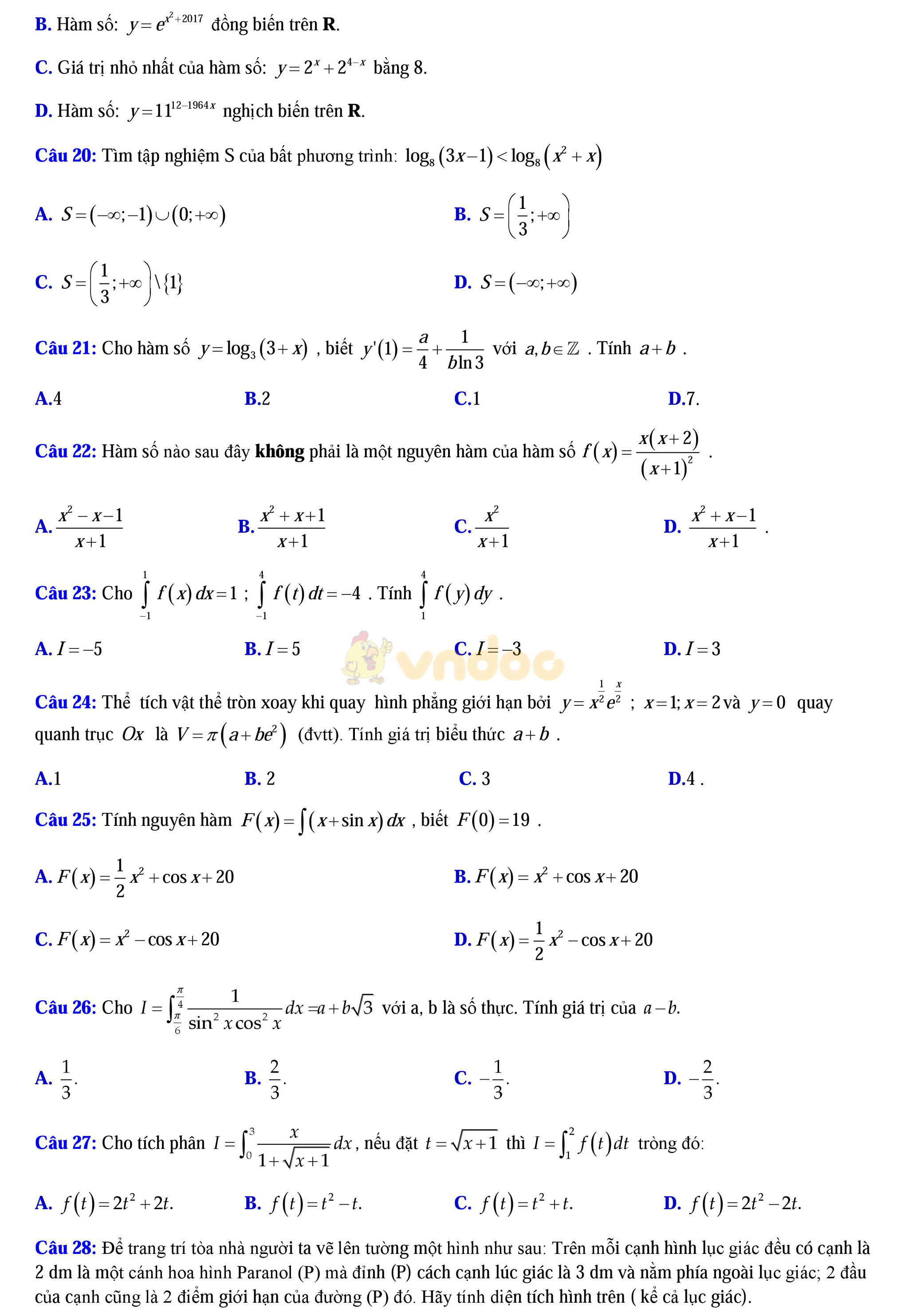 Đề thi thử THPT Quốc gia năm 2017 môn Toán