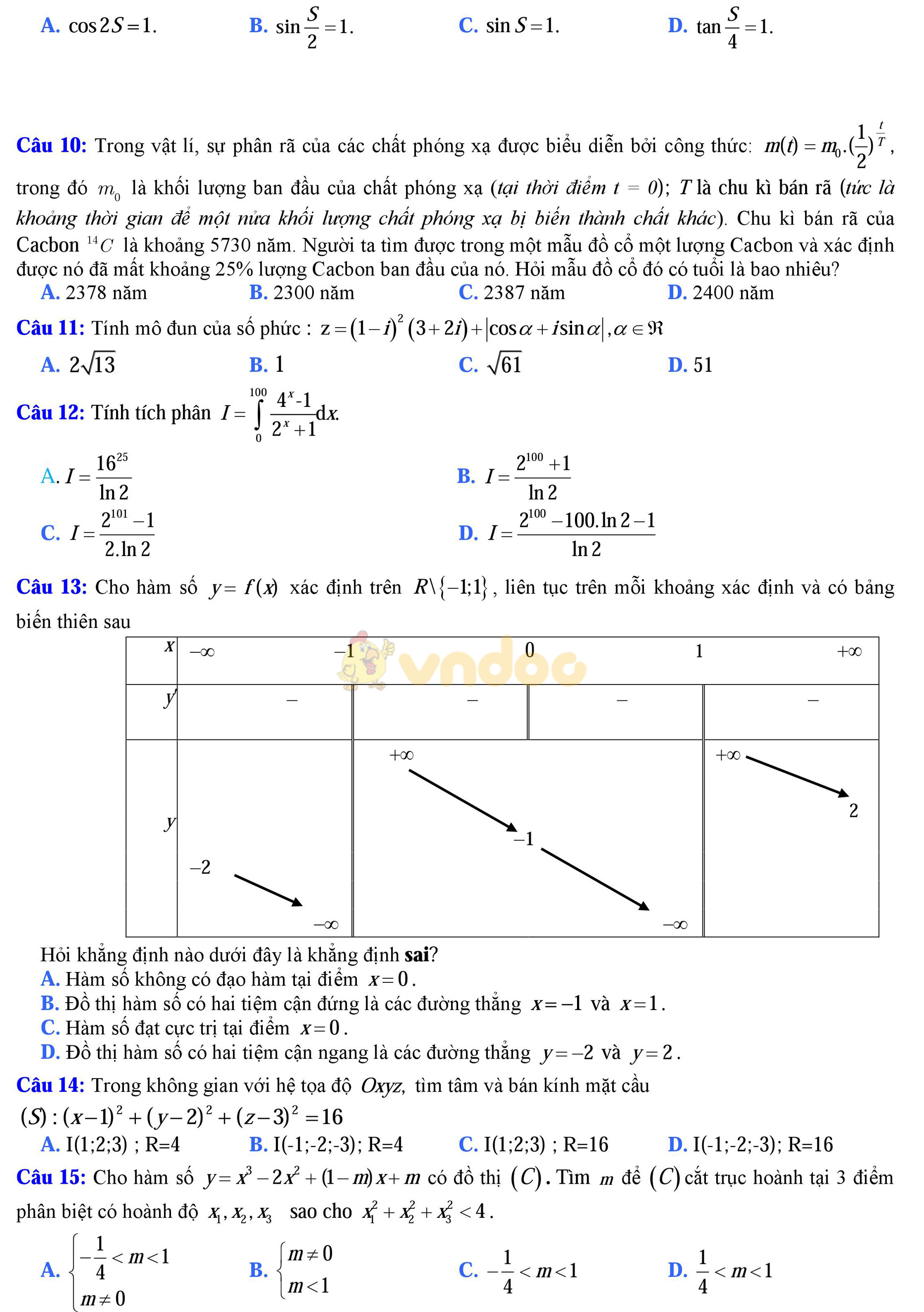 Đề thi thử THPT Quốc gia năm 2017 môn Toán