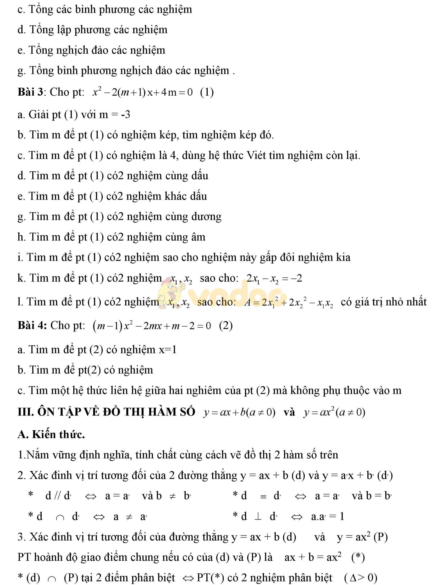 Đề cương ôn tập học kì 2 môn toán lớp 9