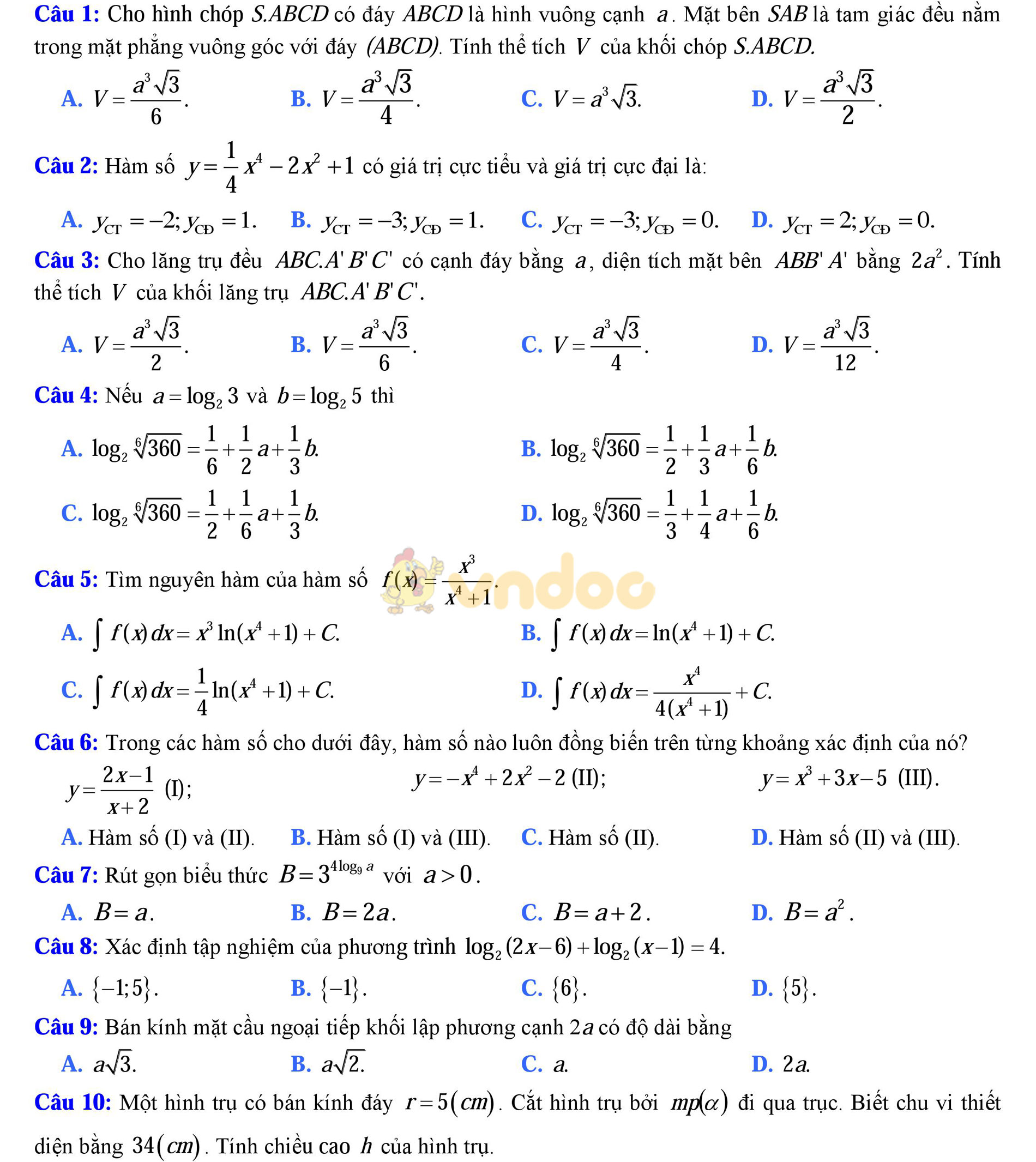 Đề thi thử THPT Quốc gia năm 2017 môn Toán