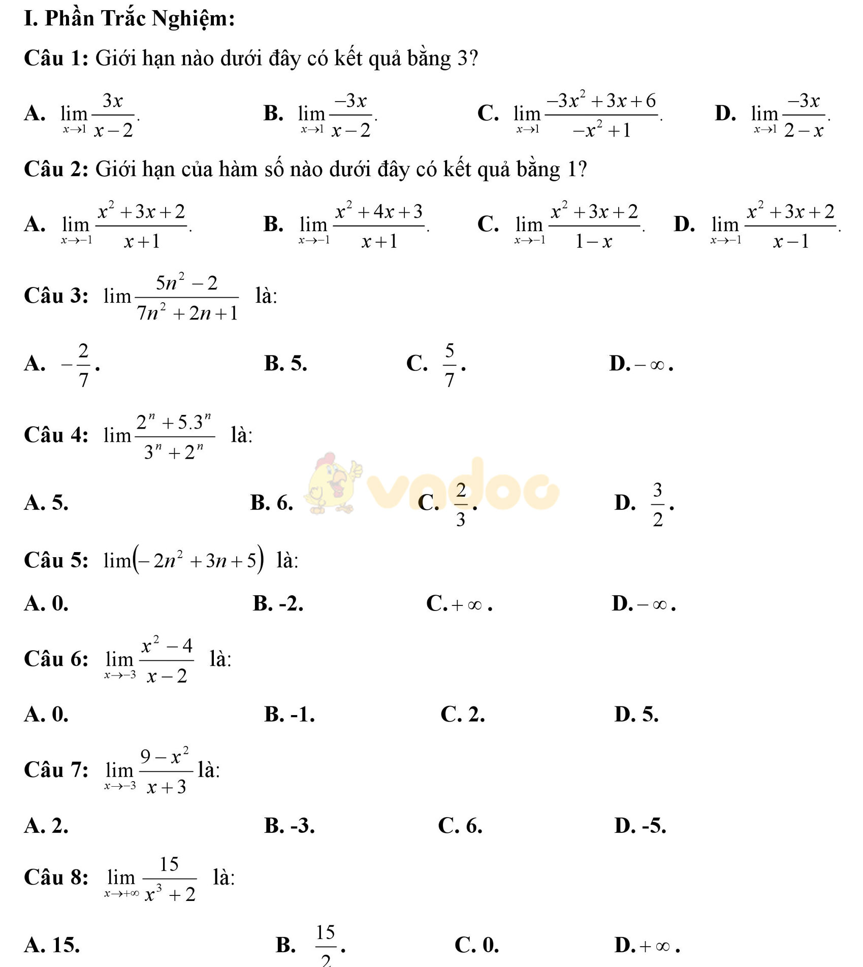 Đề kiểm tra 1 tiết học kì 2 môn Toán lớp 11