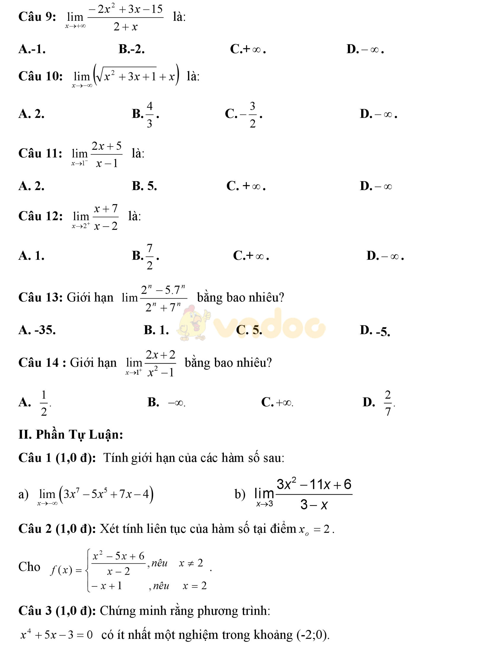 Đề kiểm tra 1 tiết học kì 2 môn Toán lớp 11