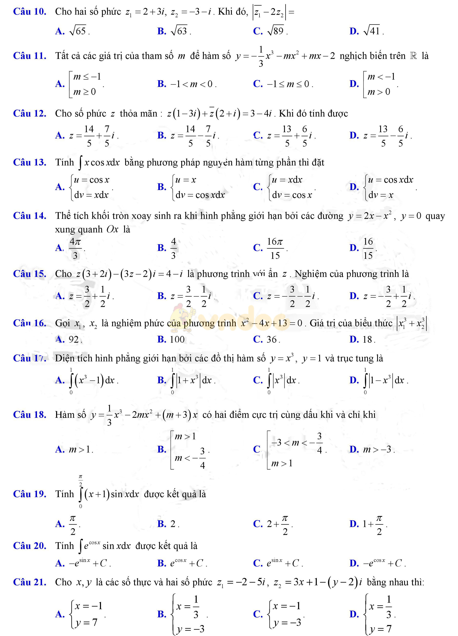 Đề thi học kì 2 môn Toán lớp 12 Đề thi học kì 2 môn Toán lớp 12