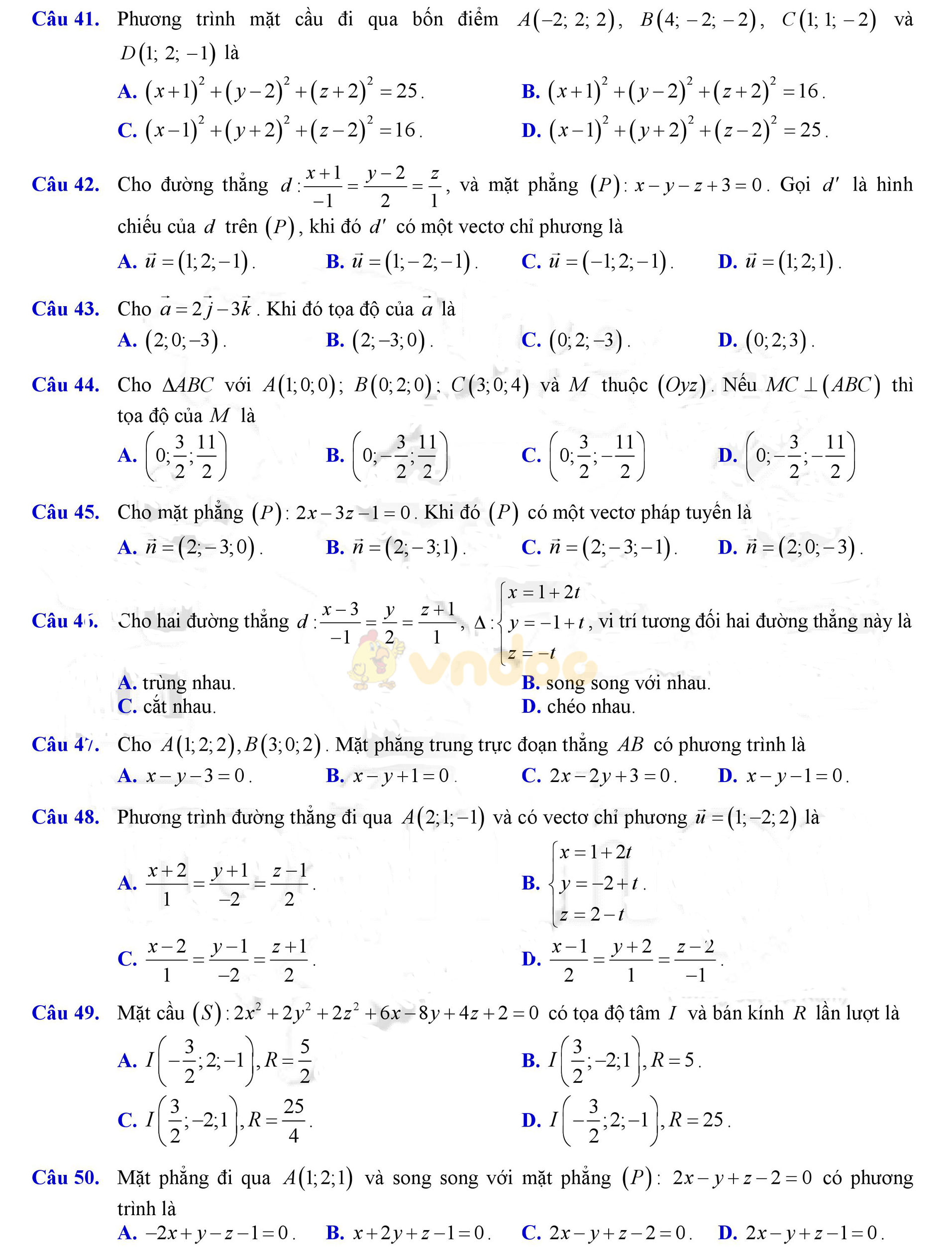 Đề thi học kì 2 môn Toán lớp 12 Đề thi học kì 2 môn Toán lớp 12