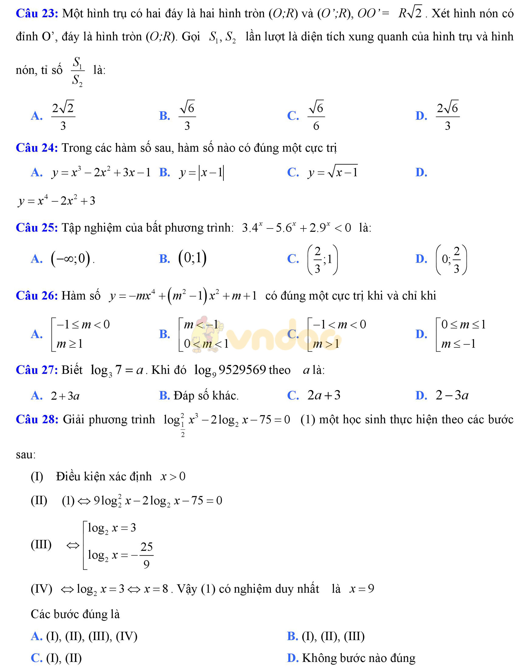 Đề thi thử THPT Quốc gia năm 2017 môn Toán