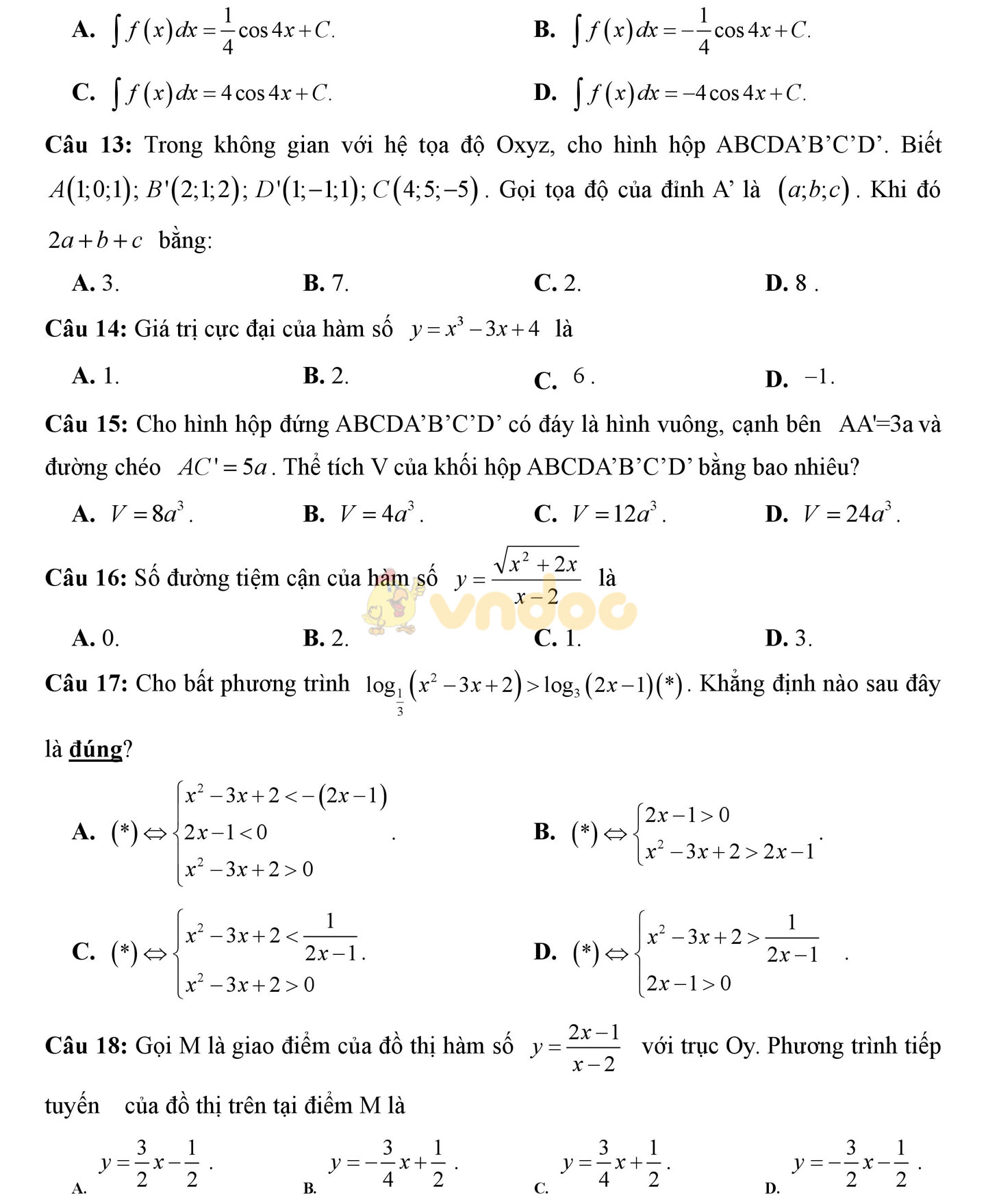 Đề thi thử THPT Quốc gia năm 2017 môn Toán