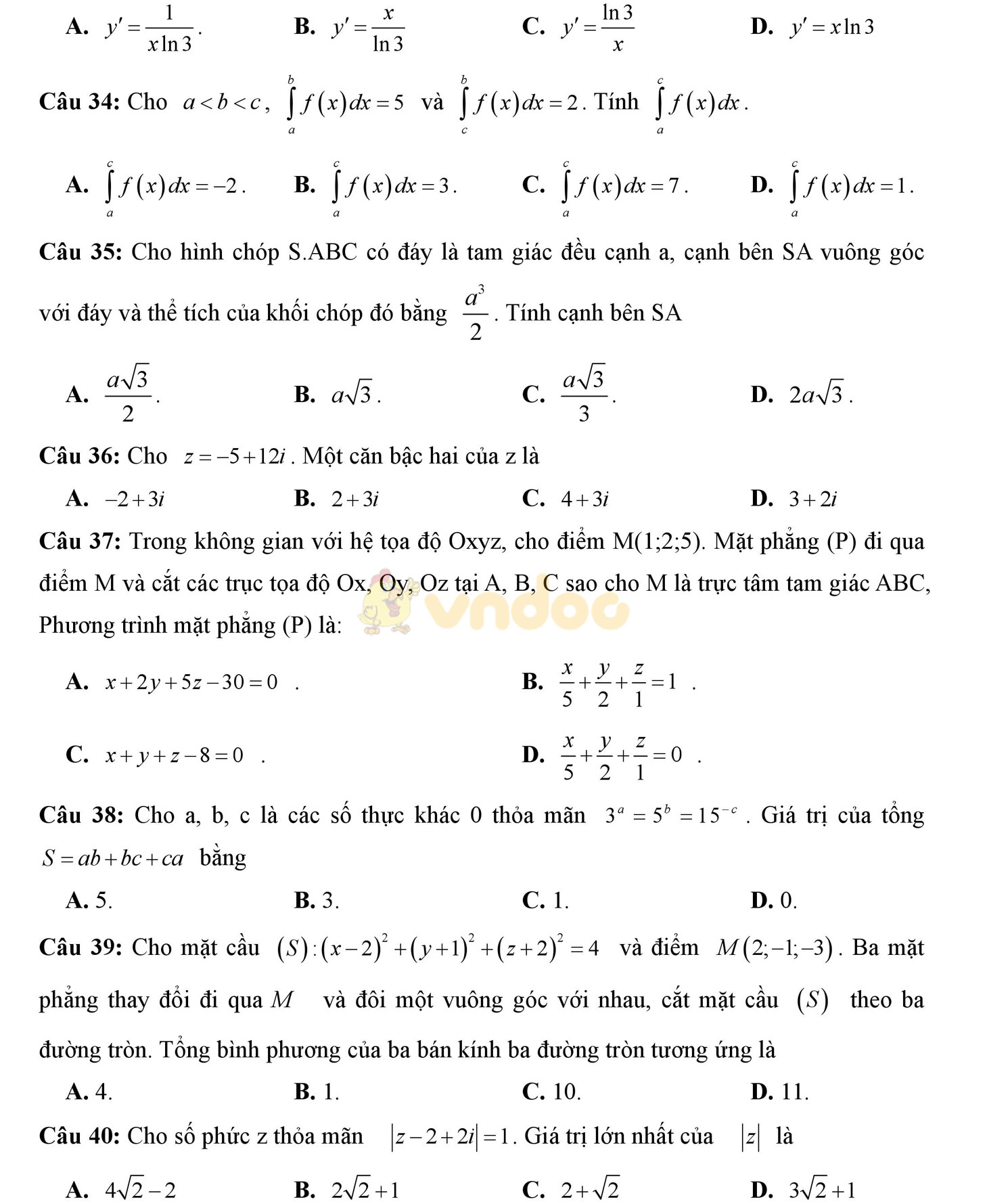 Đề thi thử THPT Quốc gia năm 2017 môn Toán