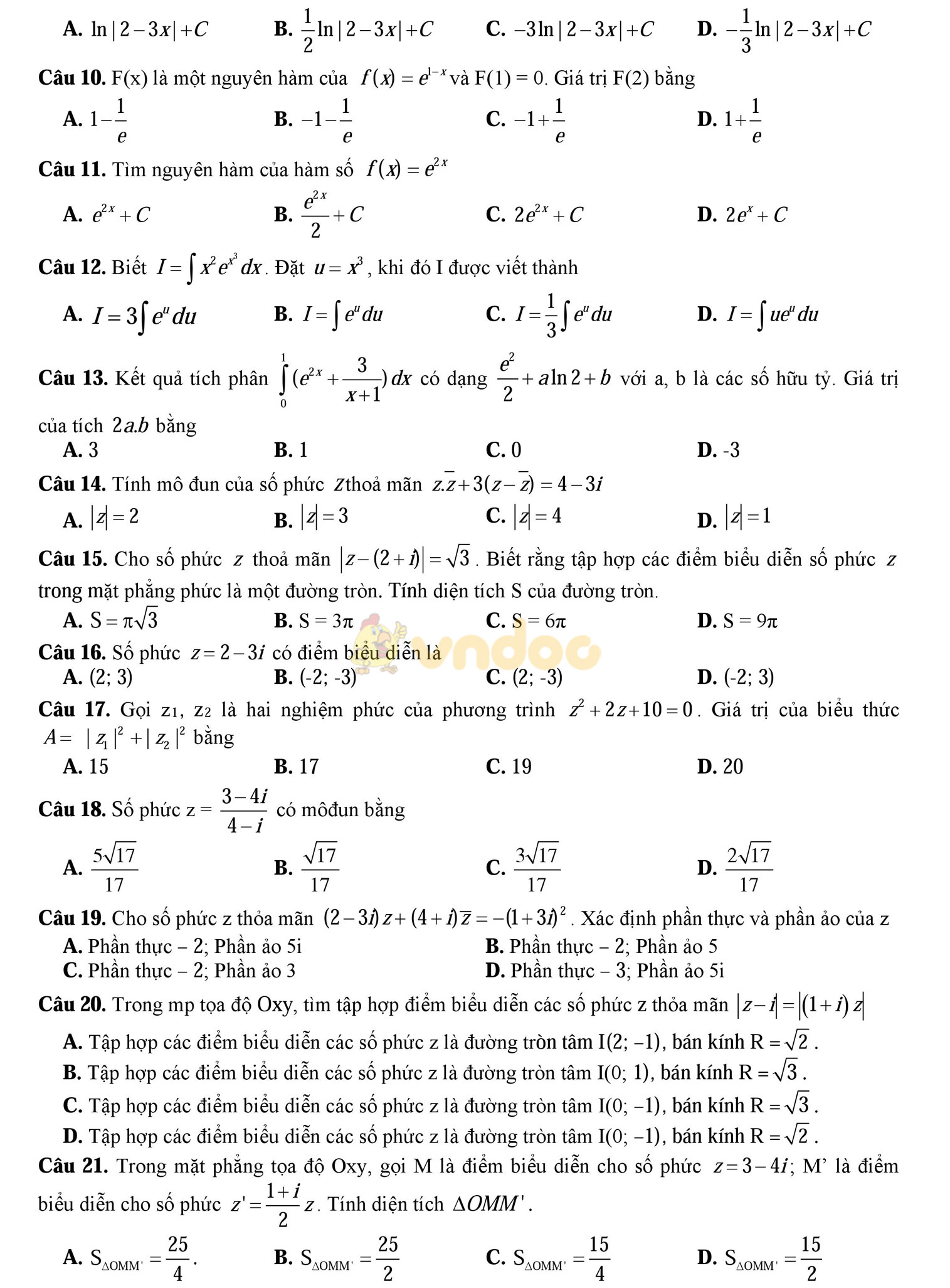 Bộ đề thi học kì 2 môn Toán lớp 12