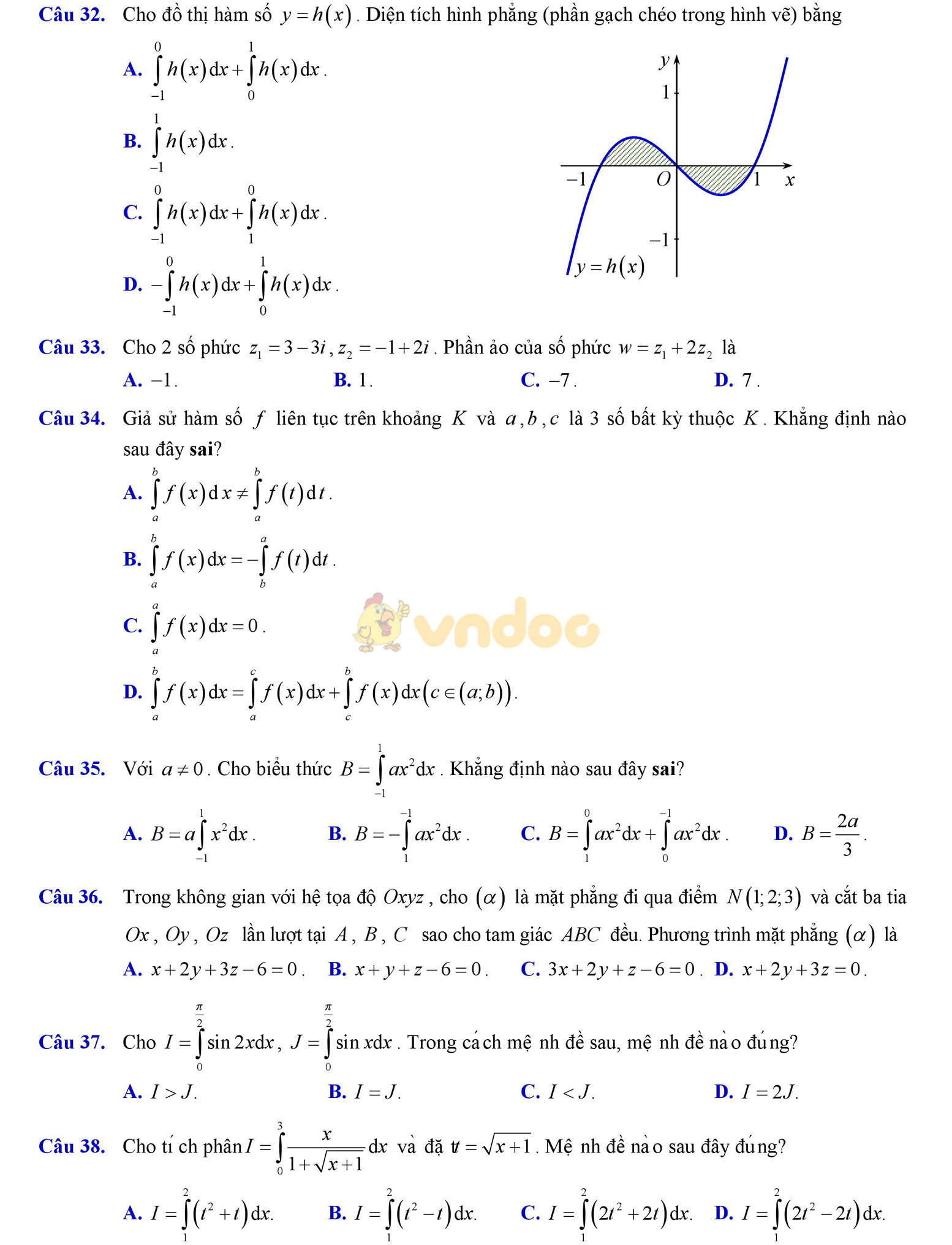 Đề thi học kì 2 môn Toán lớp 12
