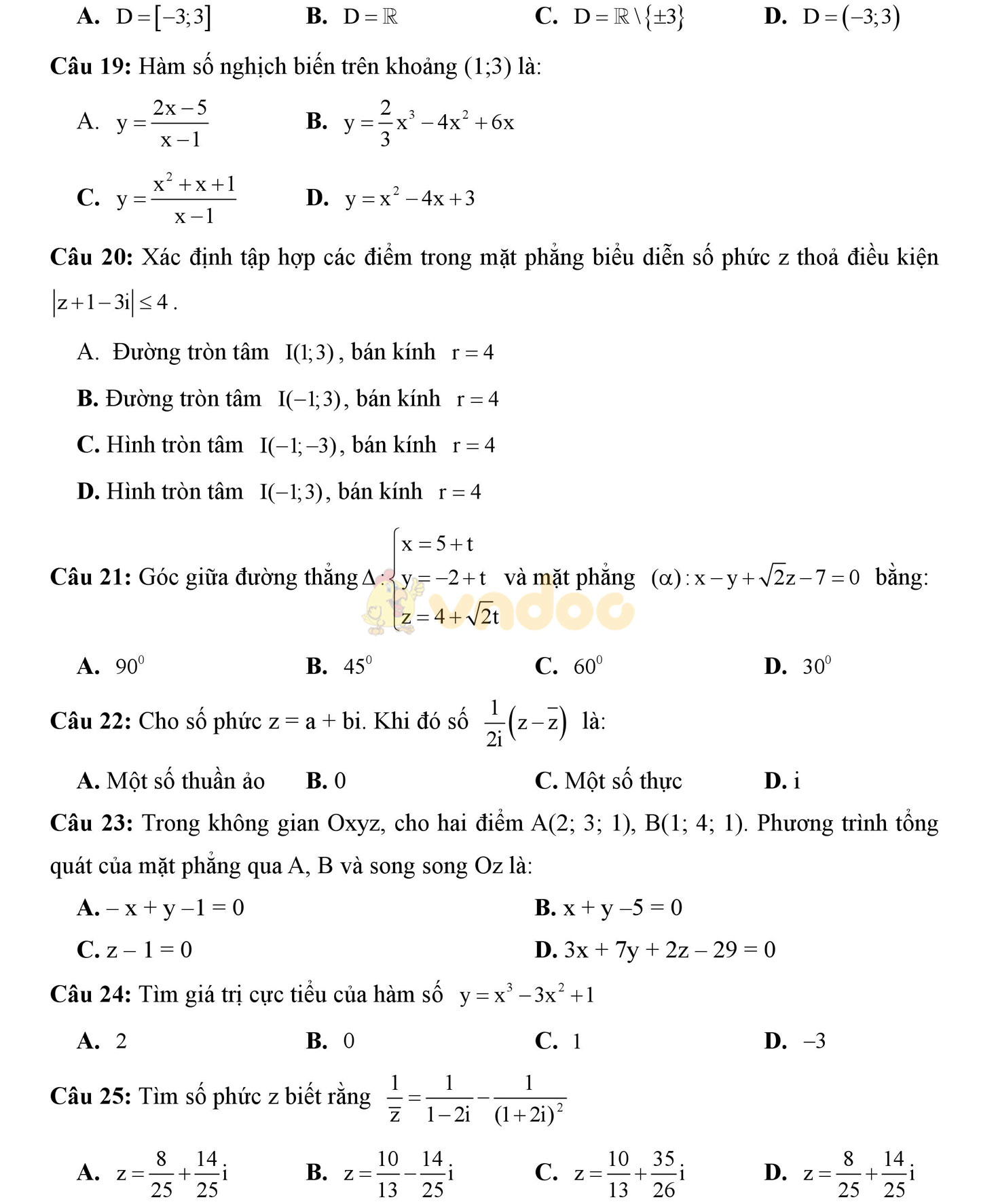 Đề thi học kì 2 môn Toán lớp 12