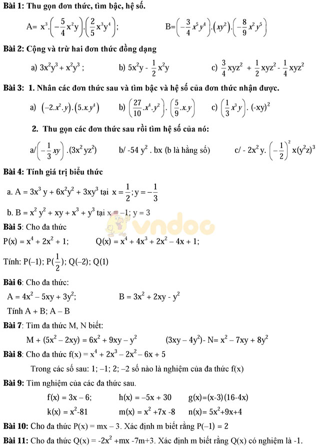 Bài tập ôn tập chương 4 môn Toán lớp 7 Bài tập ôn tập chương 4 môn Toán lớp 7