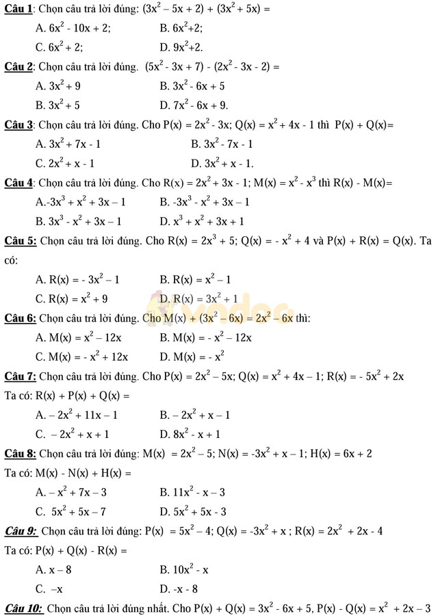 Bài tập ôn tập chương 4 môn Toán lớp 7 Bài tập ôn tập chương 4 môn Toán lớp 7