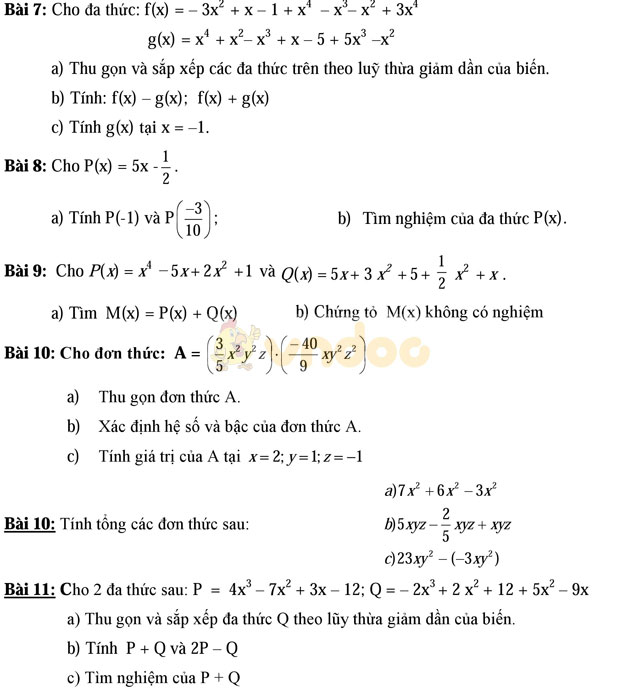 Bài tập ôn tập chương 4 môn Toán lớp 7 Bài tập ôn tập chương 4 môn Toán lớp 7