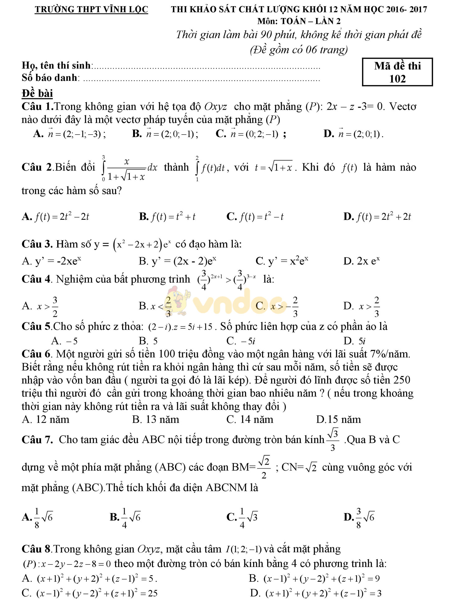Bộ đề thi thử THPT Quốc gia năm 2017 môn Toán