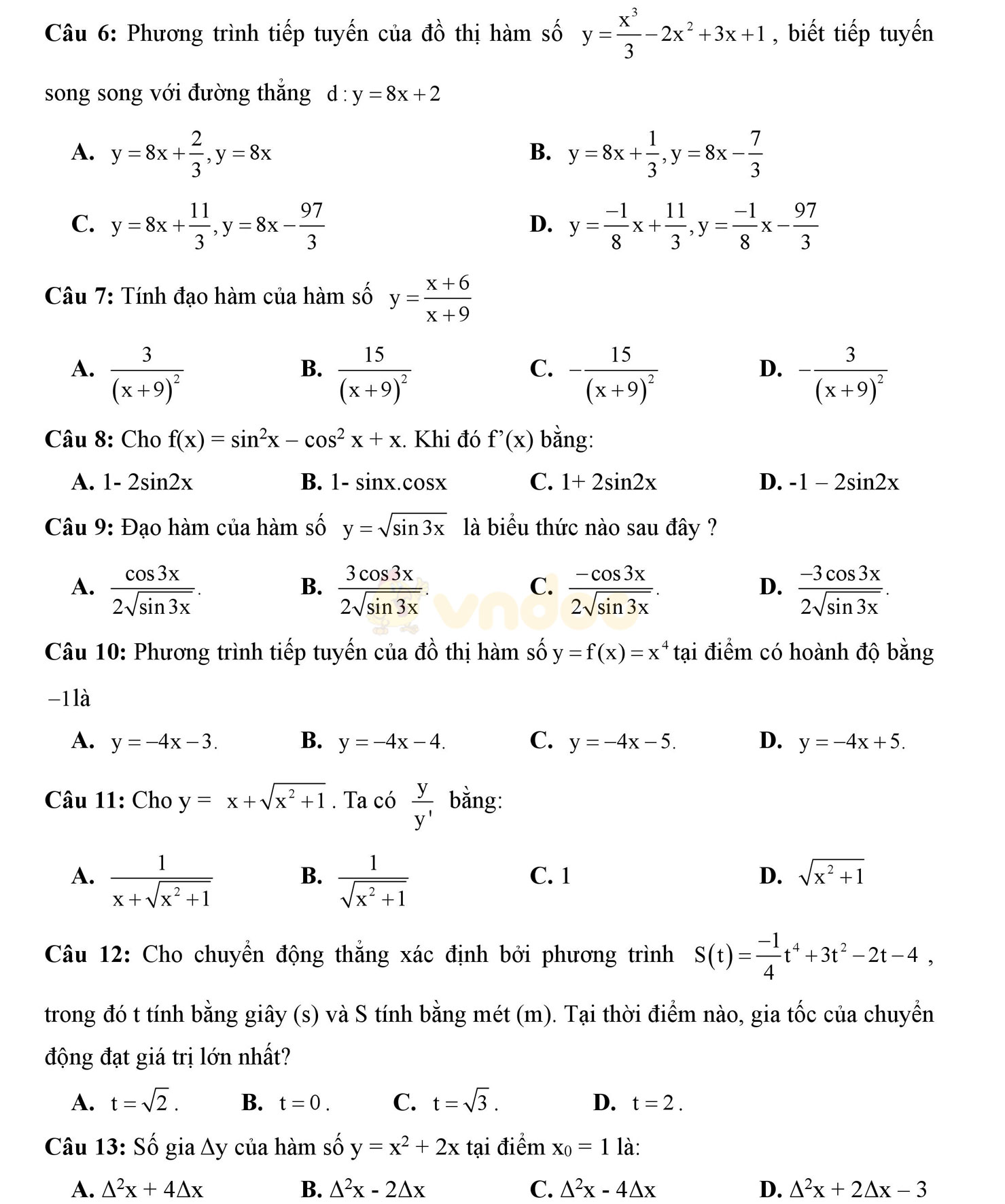 Đề kiểm tra 1 tiết học kì 2 môn Toán lớp 11