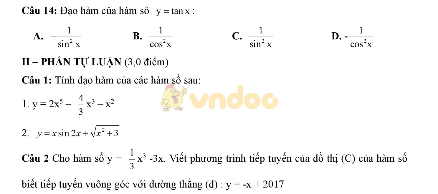 Đề kiểm tra 1 tiết học kì 2 môn Toán lớp 11