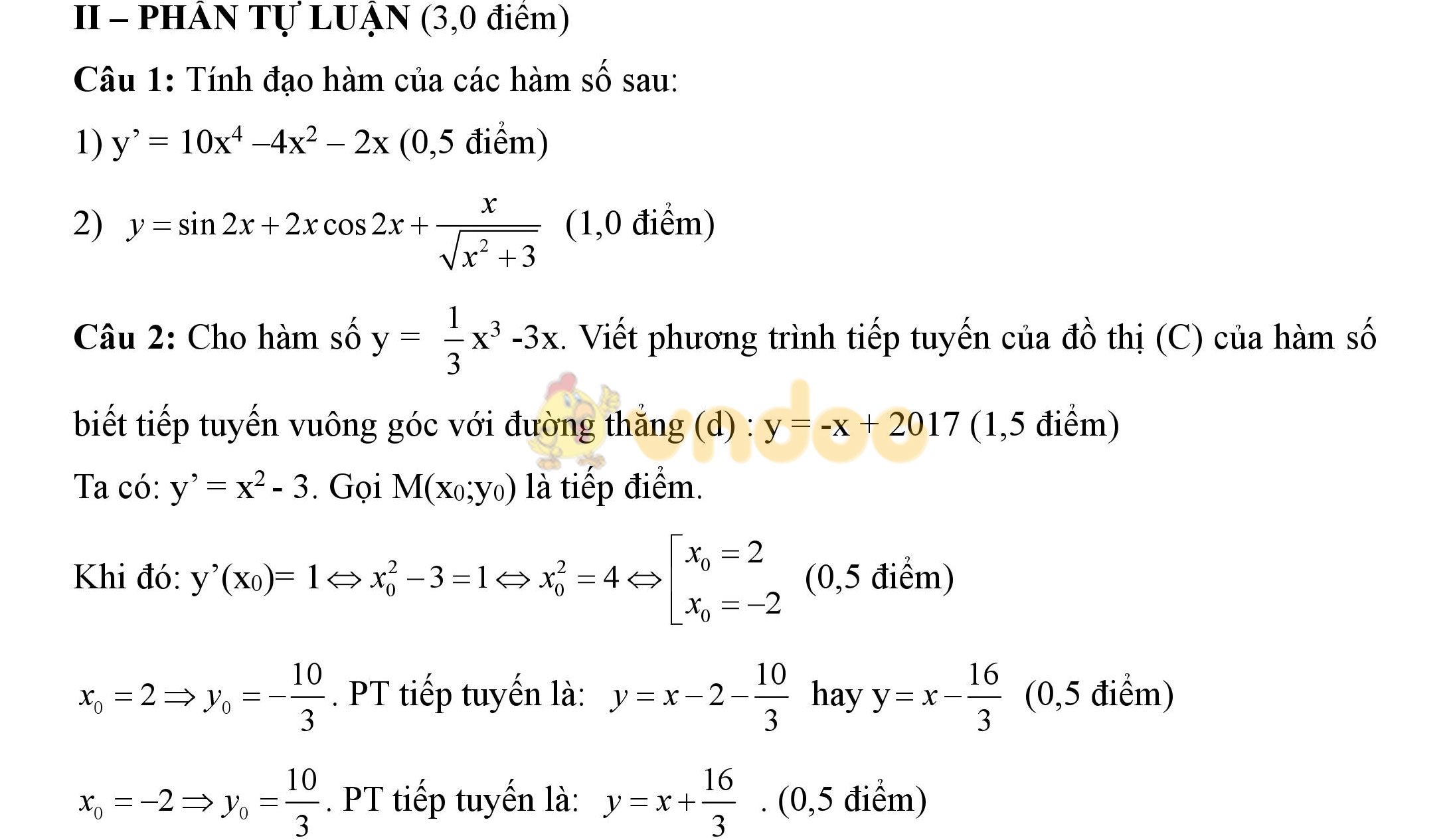 Đáp án đề kiểm tra 1 tiết học kì 2 môn Toán lớp 11