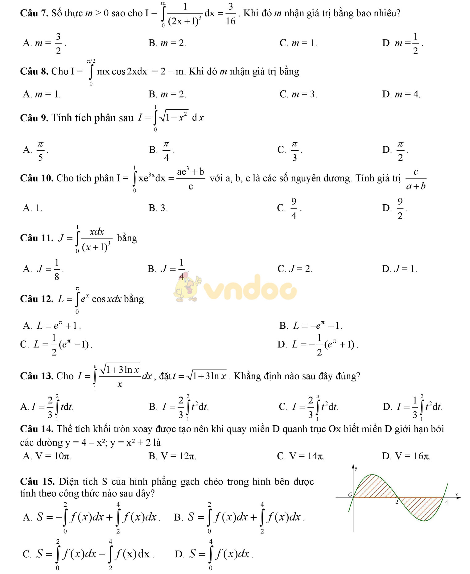 Đề thi học kì 2 môn Toán lớp 12