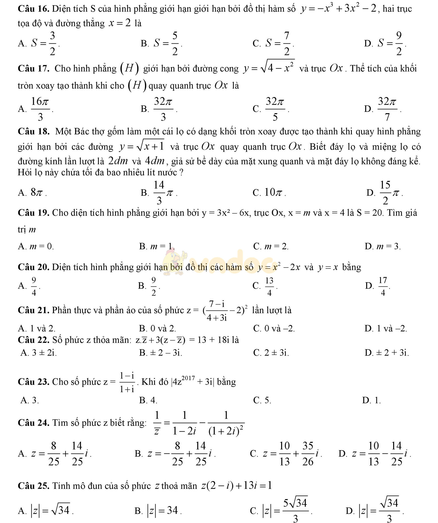 Đề thi học kì 2 môn Toán lớp 12