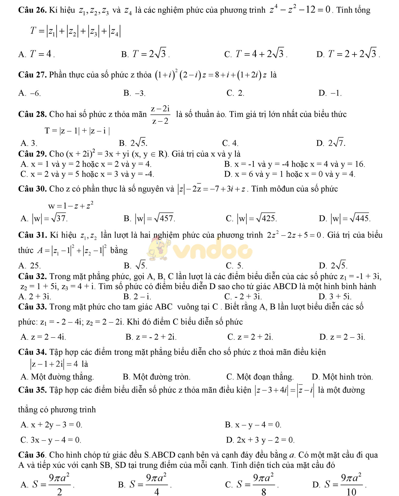 Đề thi học kì 2 môn Toán lớp 12