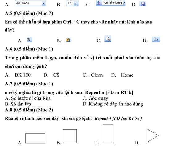 Đề thi học kì 2 môn Tin học lớp 4