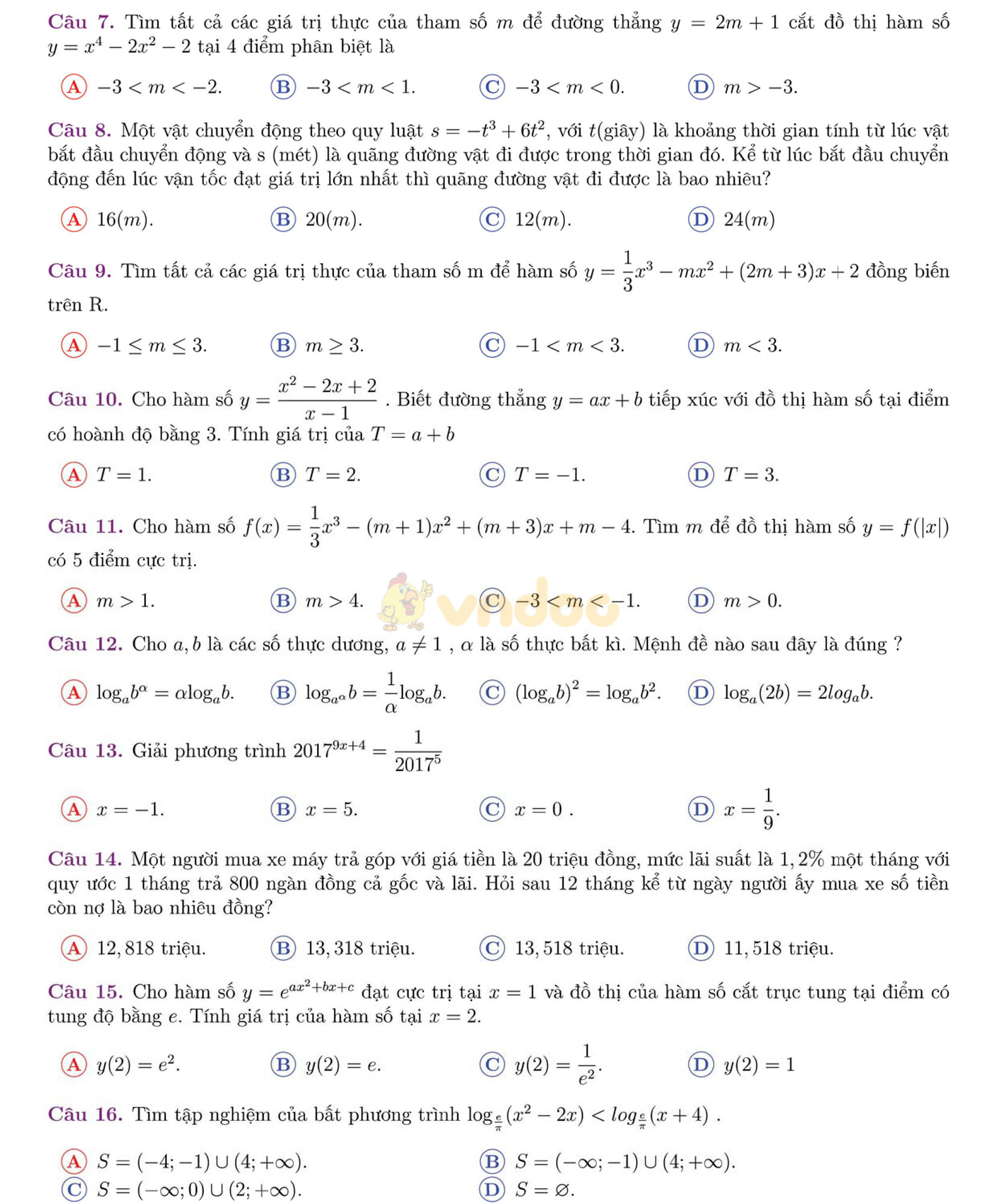 Đề thi thử THPT Quốc gia năm 2017 môn Toán