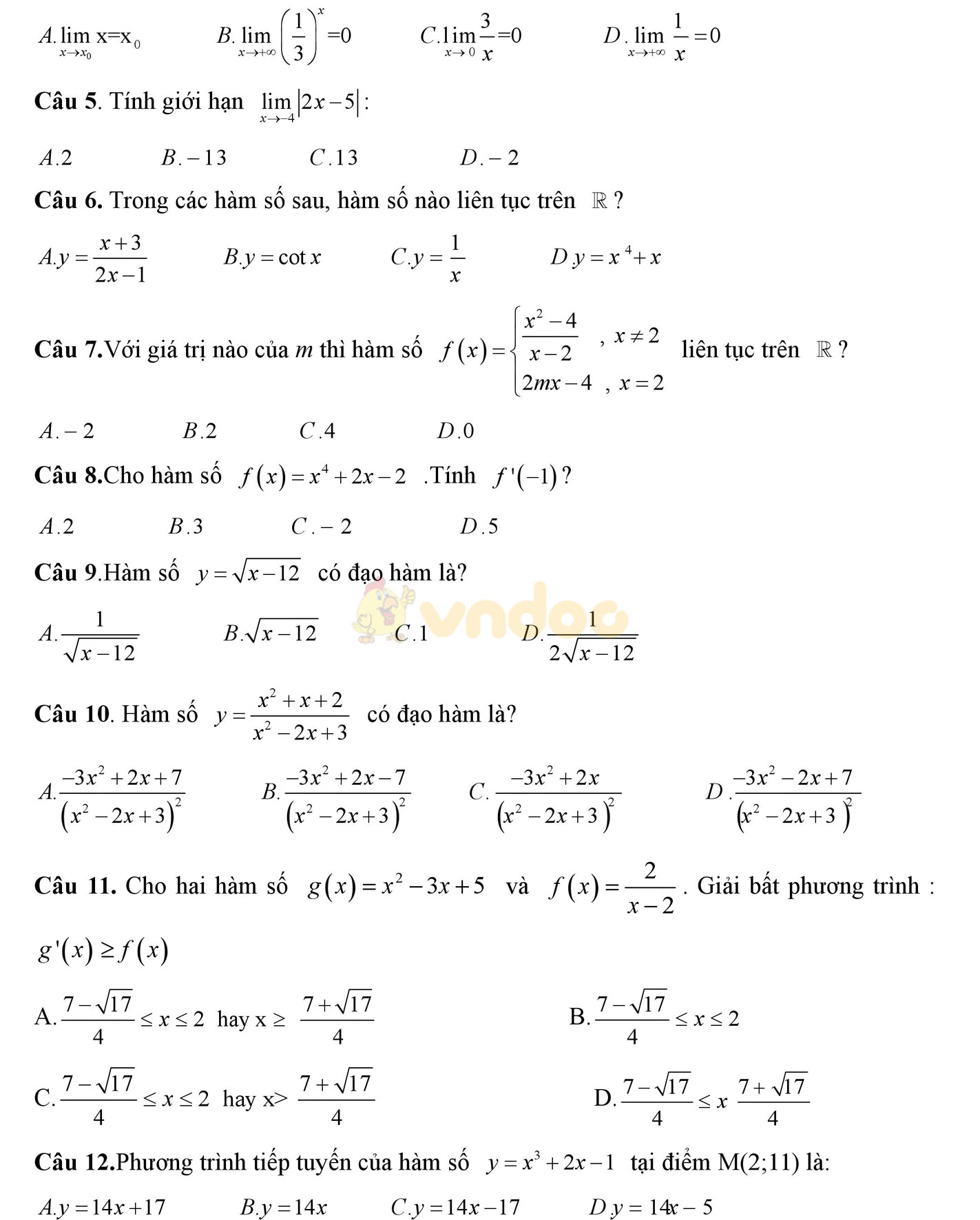 Đề thi học kì 2 môn Toán lớp 11