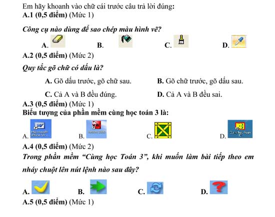 Đề thi học kì 2 môn Tin học lớp 3 Đề thi học kì 2 môn Tin học lớp 3