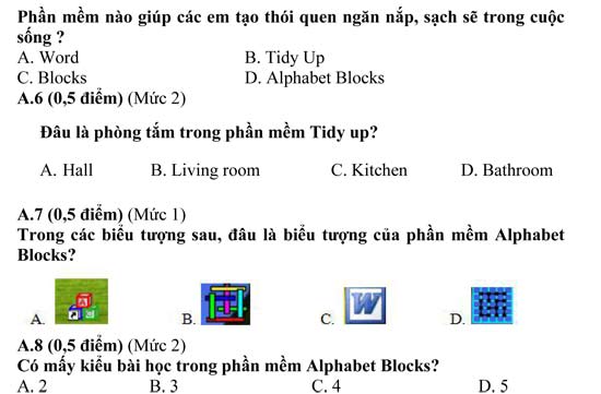 Đề thi học kì 2 môn Tin học lớp 3 Đề thi học kì 2 môn Tin học lớp 3
