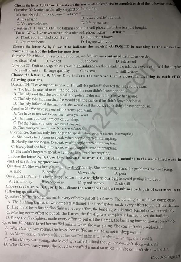 Đề thi thử THPT Quốc gia năm 2017 môn Tiếng Anh