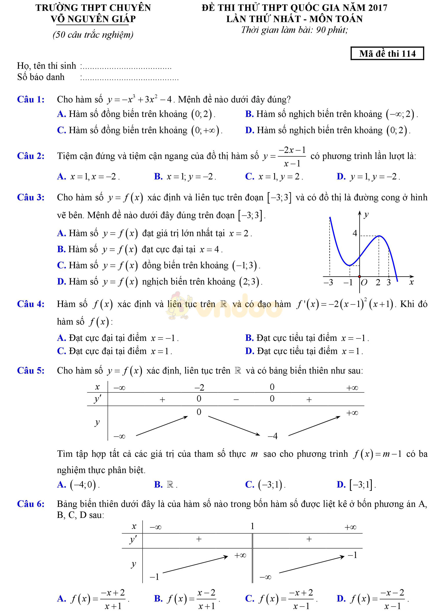 Đề thi thử THPT Quốc gia năm 2017 môn Toán Đề thi thử THPT Quốc gia năm 2017 môn Toán