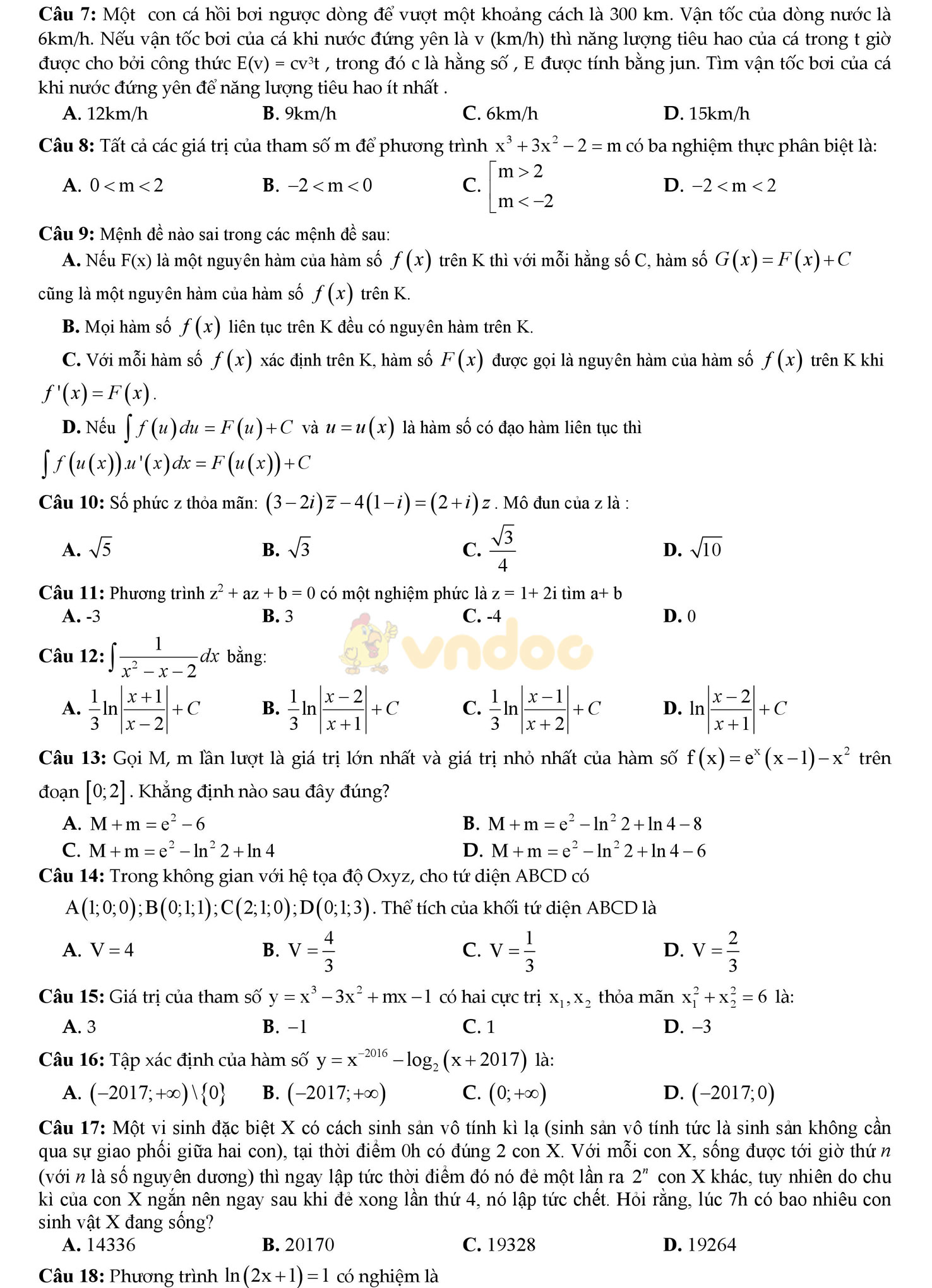 Bộ đề thi học kì 2 môn Toán lớp 12