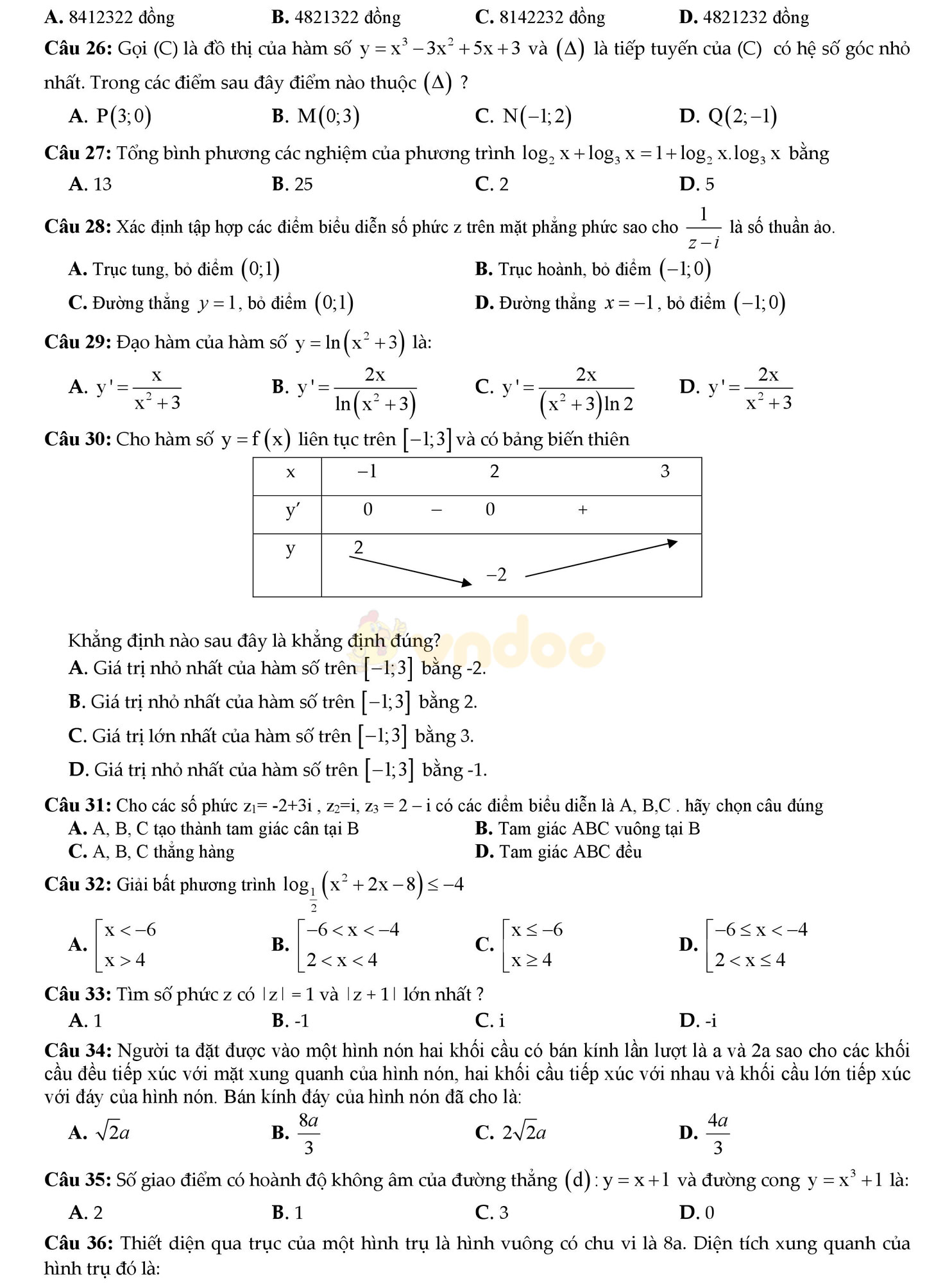 Bộ đề thi học kì 2 môn Toán lớp 12