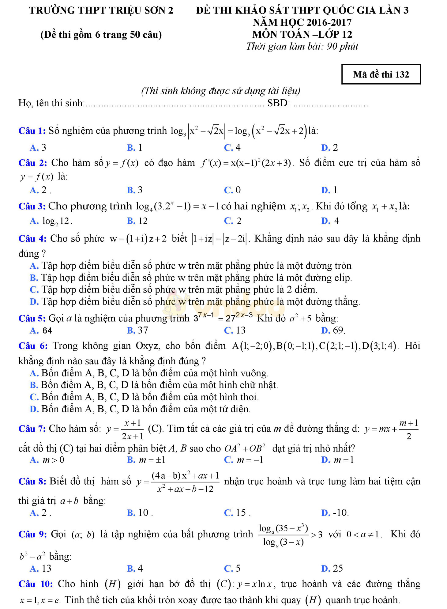 Bộ đề thi thử THPT Quốc gia năm 2017 môn Toán