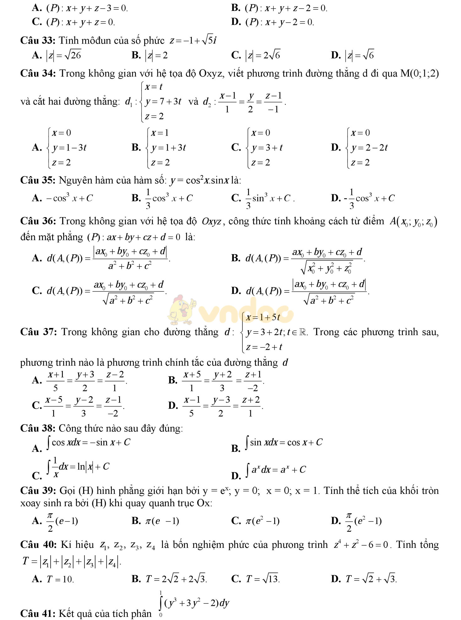 Đề thi học kì 2 môn Toán lớp 12 Đề thi học kì 2 môn Toán lớp 12