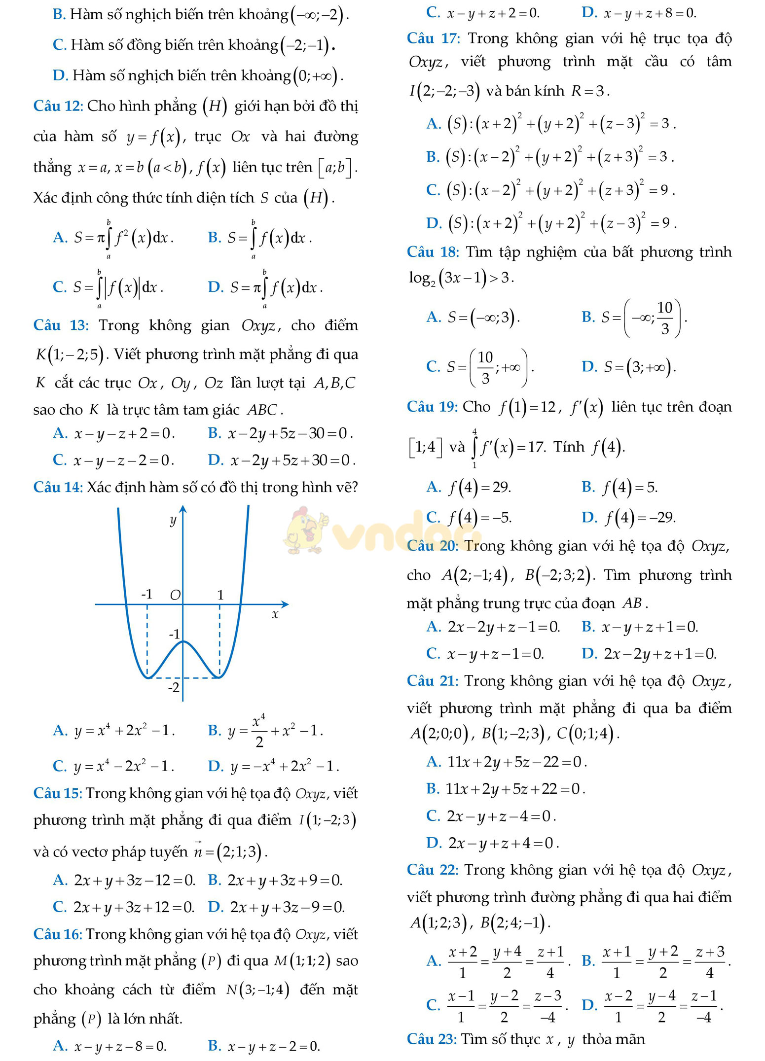 Đề thi học kì 2 môn Toán lớp 12 Đề thi học kì 2 môn Toán lớp 12