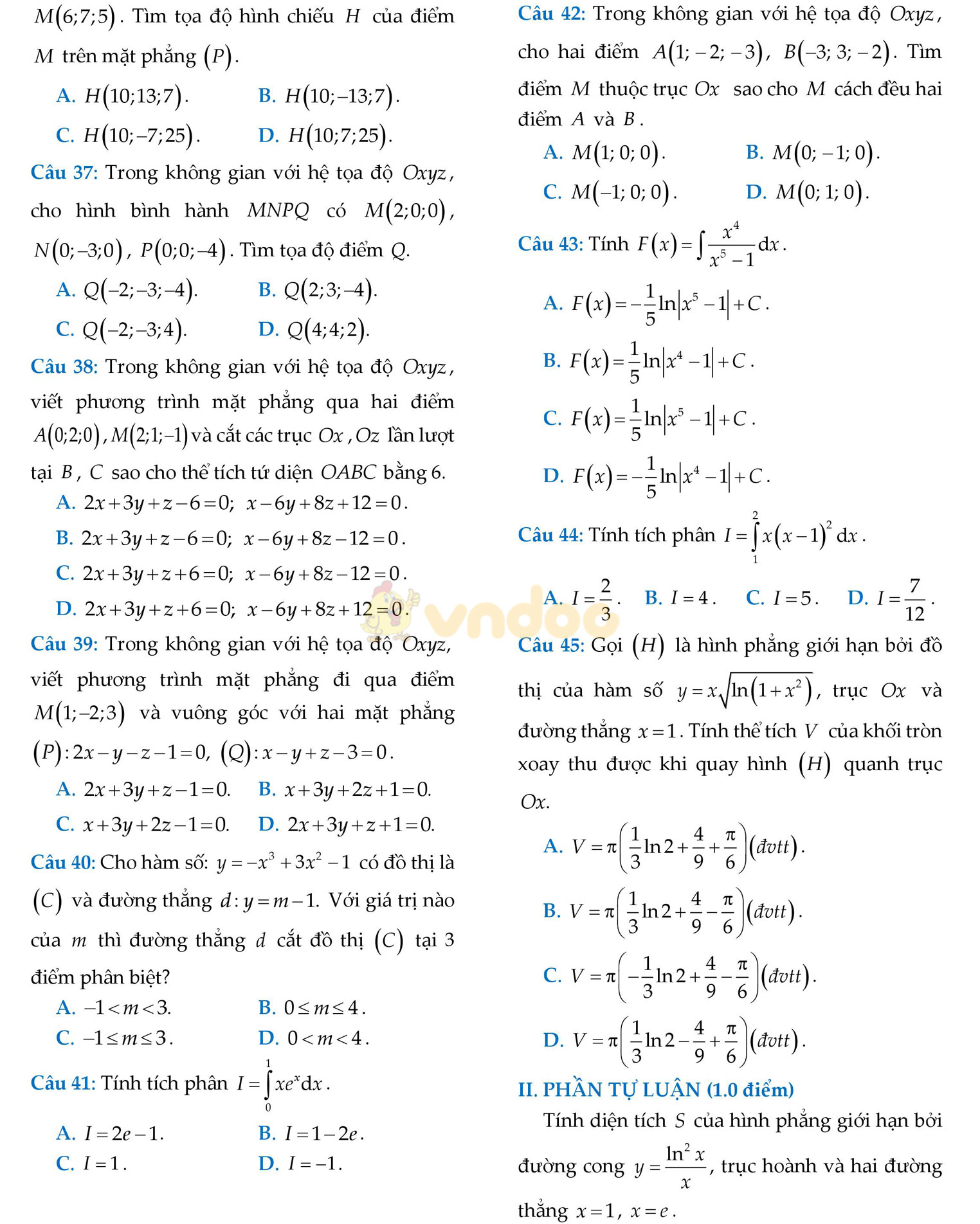 Đề thi học kì 2 môn Toán lớp 12 Đề thi học kì 2 môn Toán lớp 12