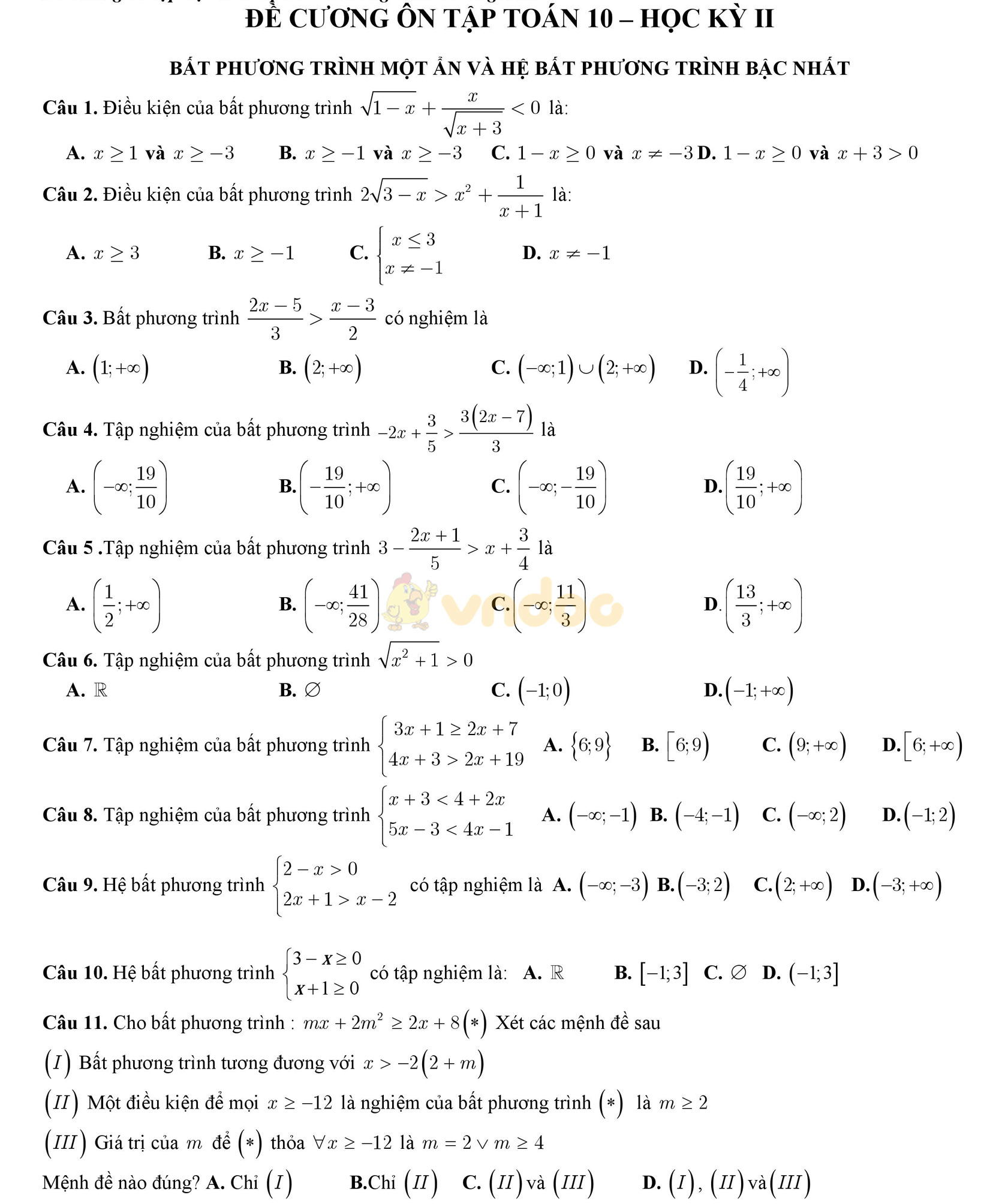 Đề cương ôn tập học kì 2 môn Toán lớp 10