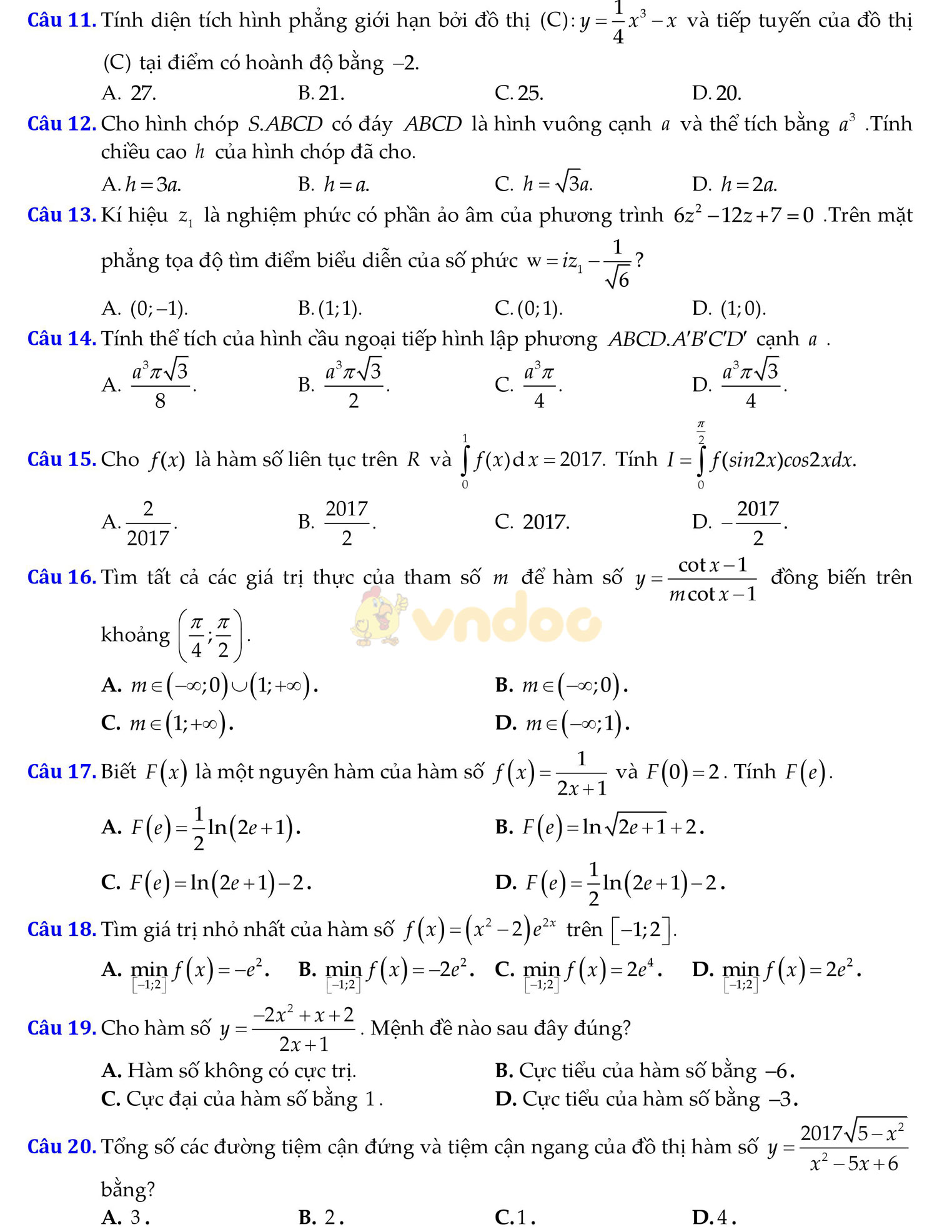 Đề thi thử THPT Quốc gia năm 2017 môn Toán Đề thi thử THPT Quốc gia năm 2017 môn Toán