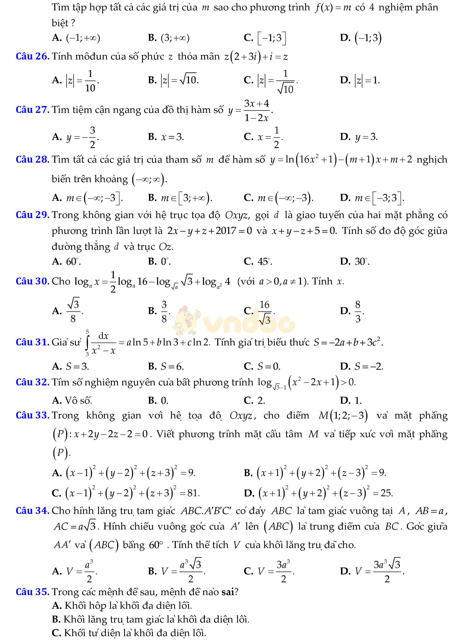 Đề thi thử THPT Quốc gia năm 2017 môn Toán Đề thi thử THPT Quốc gia năm 2017 môn Toán
