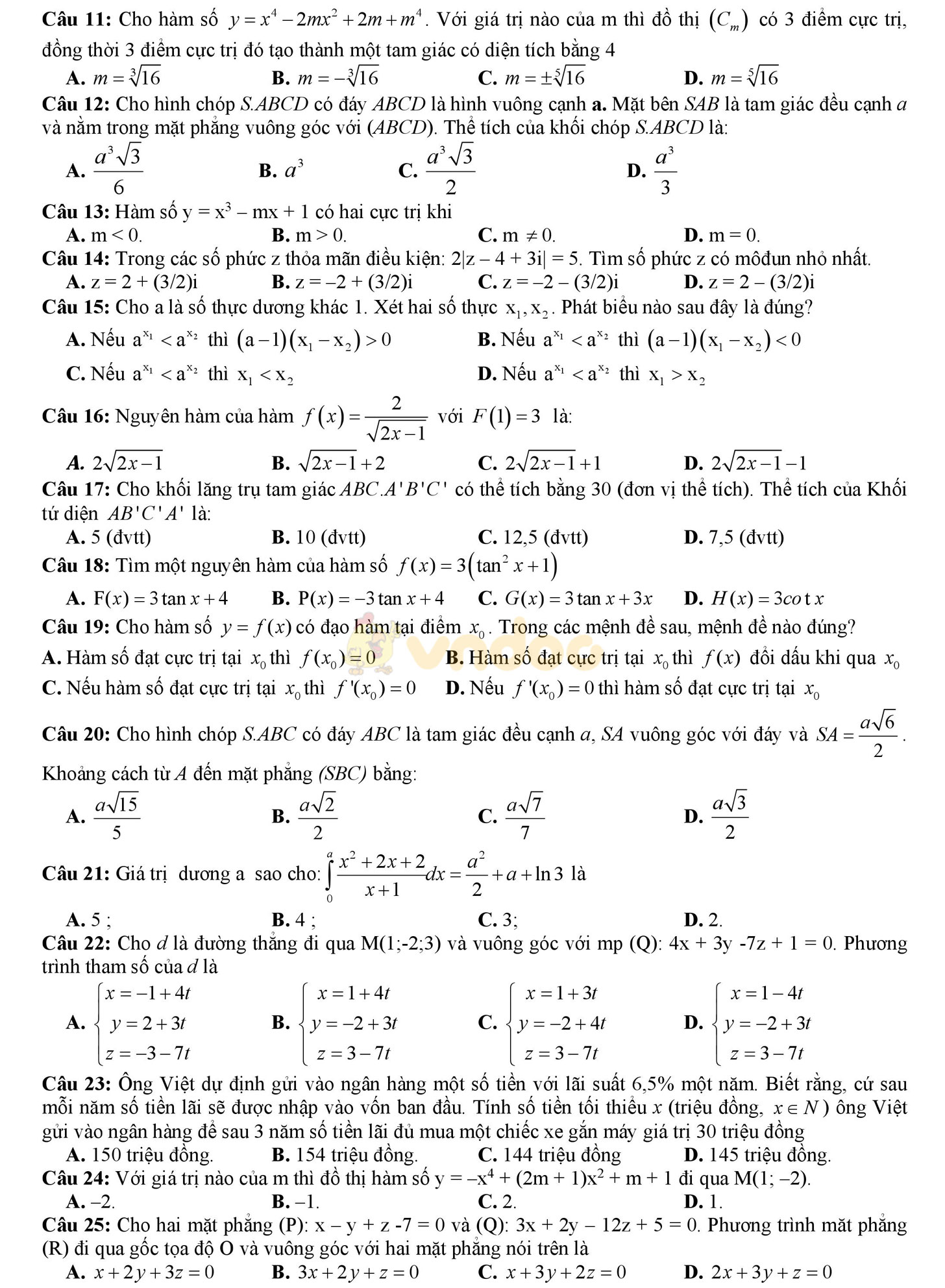 Đề thi thử THPT Quốc gia năm 2017 môn Toán