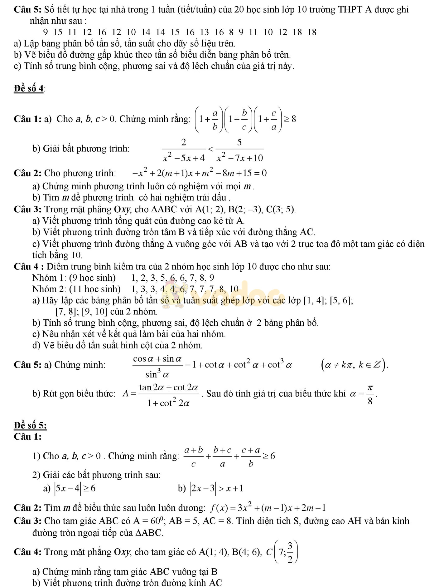 25 đề ôn tập thi học kì 2 môn Toán lớp 10