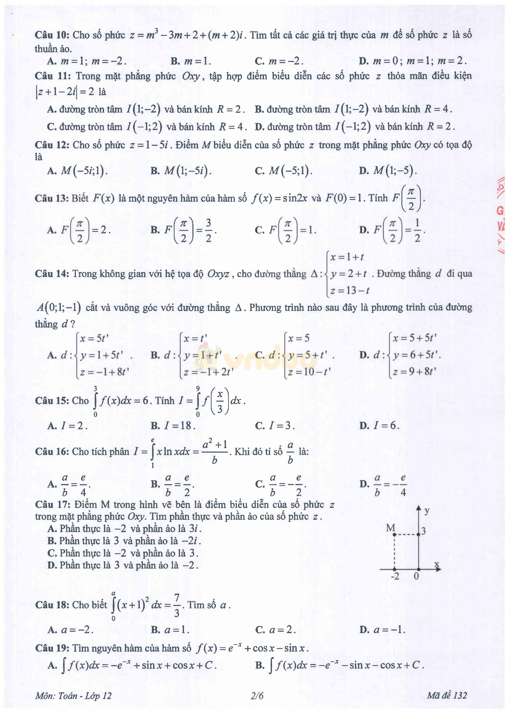 Bộ đề thi học kì 2 môn Toán lớp 12