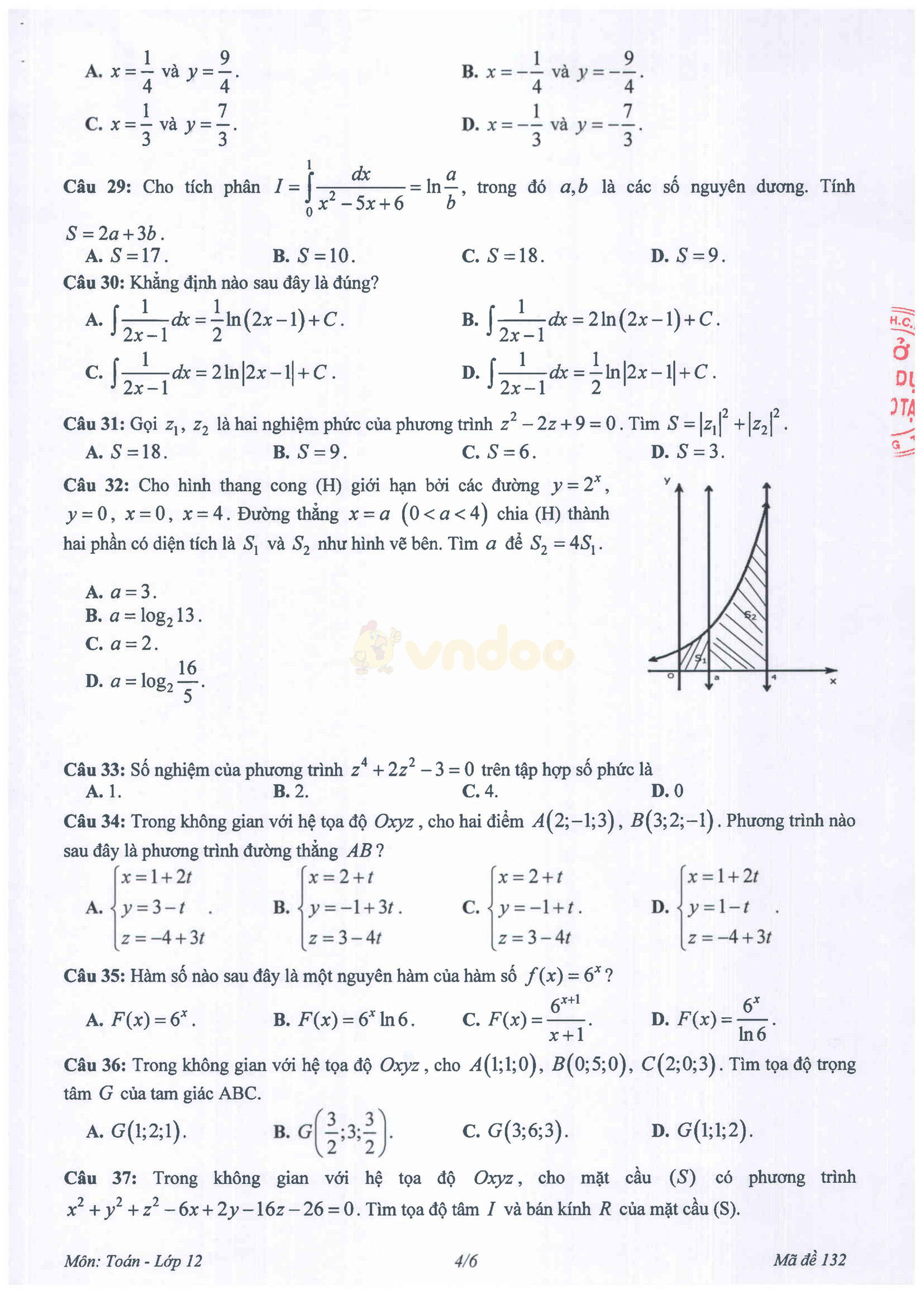 Bộ đề thi học kì 2 môn Toán lớp 12