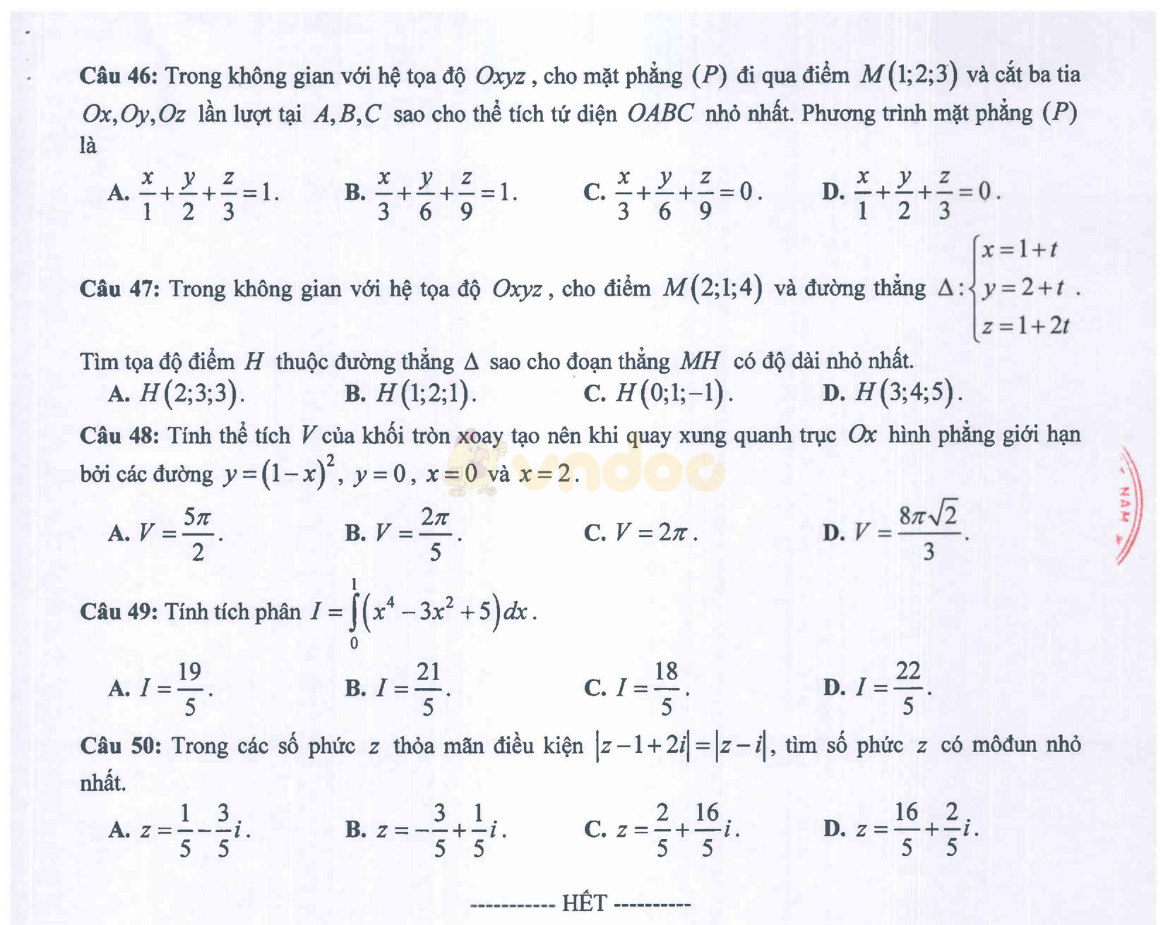 Bộ đề thi học kì 2 môn Toán lớp 12