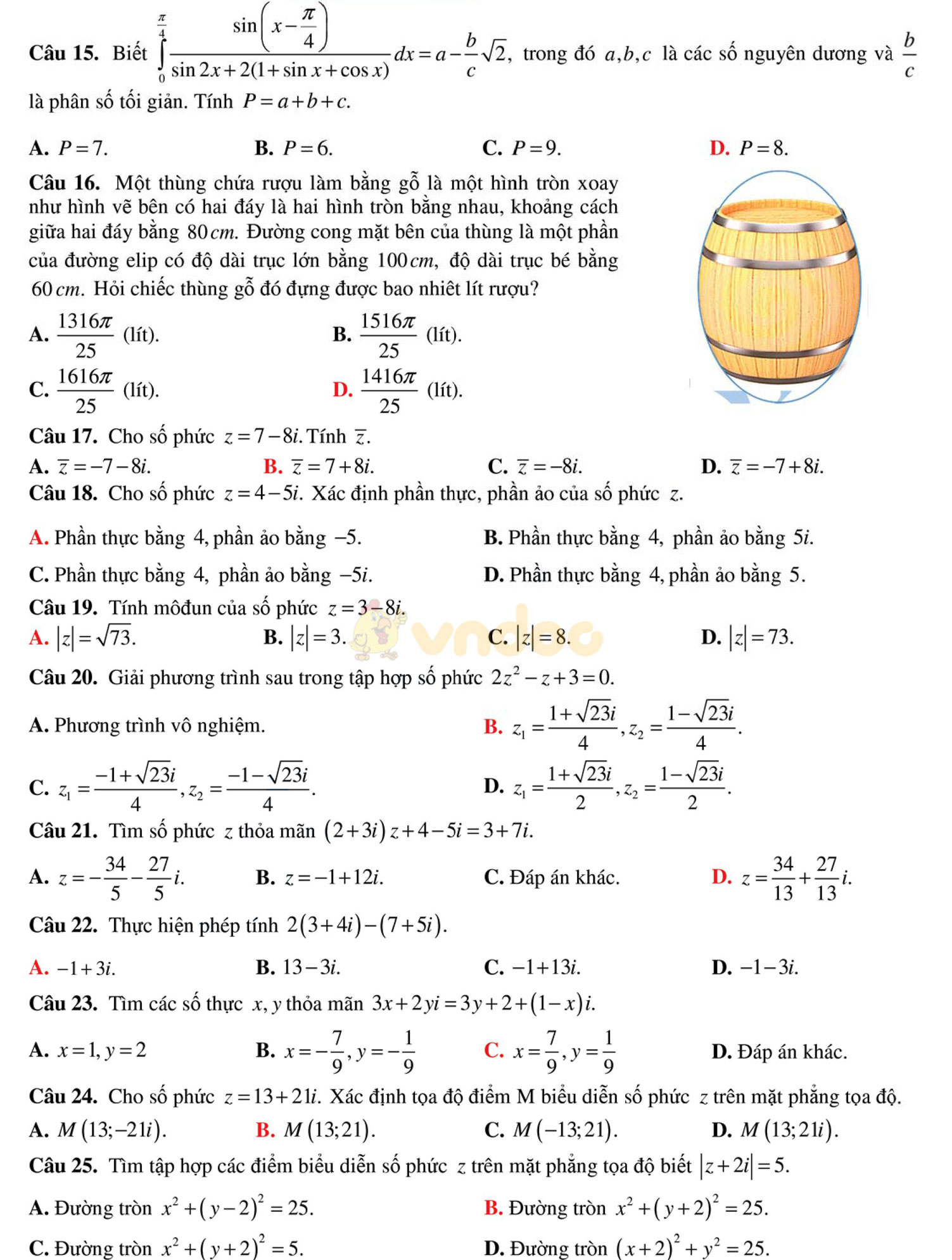 Đề thi học kì 2 môn Toán lớp 12 Đề thi học kì 2 môn Toán lớp 12