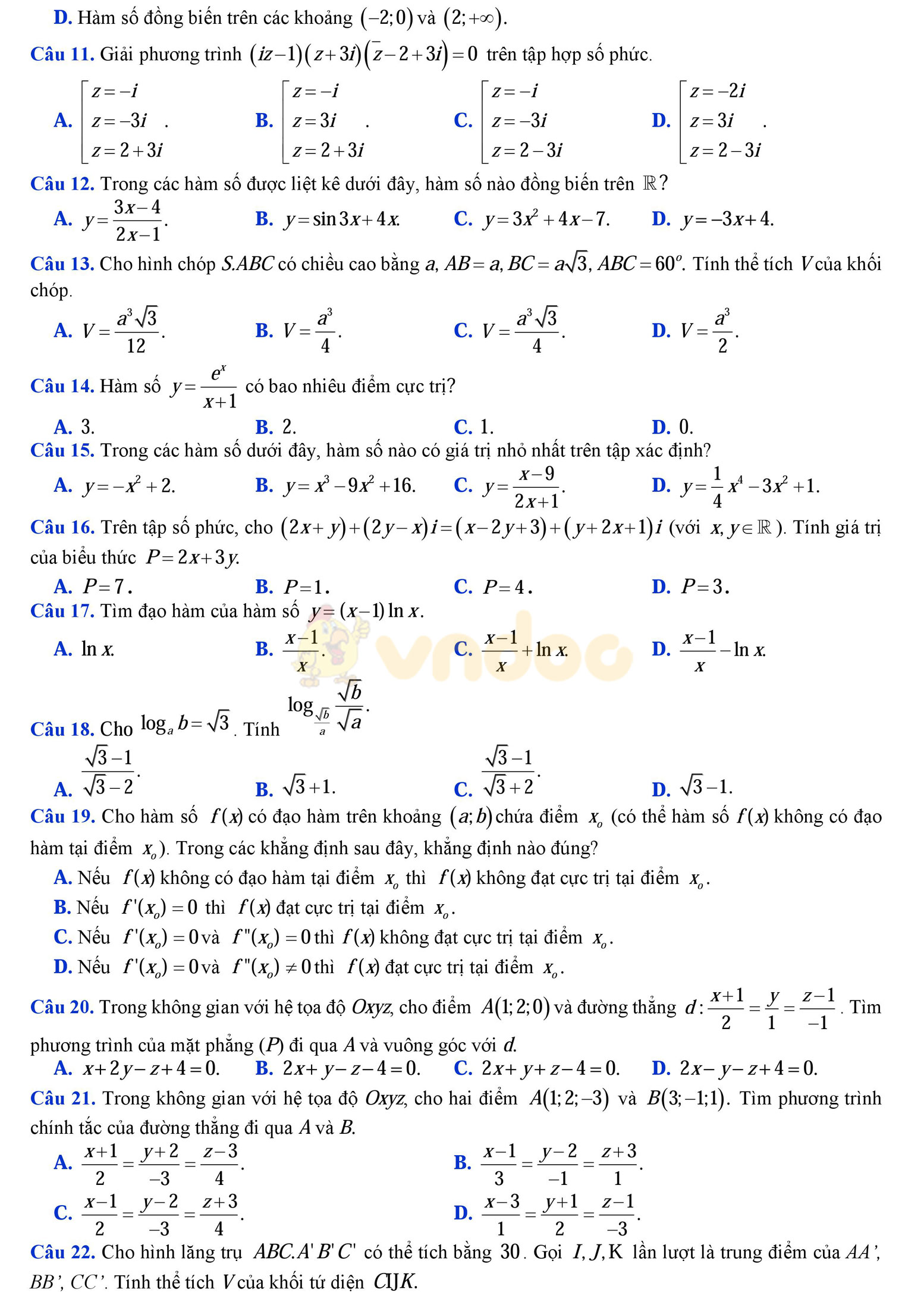 Đề thi thử THPT Quốc gia năm 2017 môn Toán