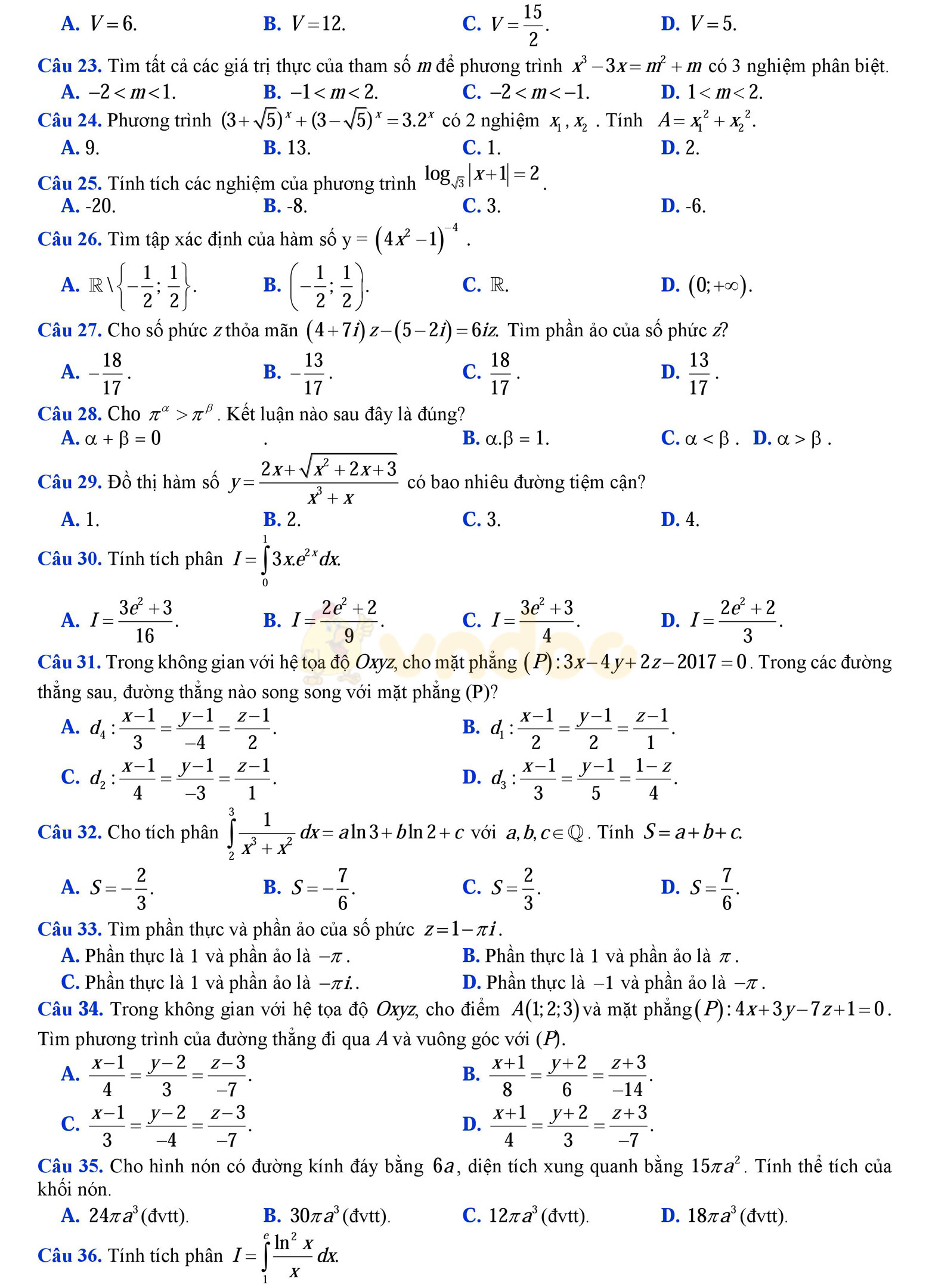 Đề thi thử THPT Quốc gia năm 2017 môn Toán