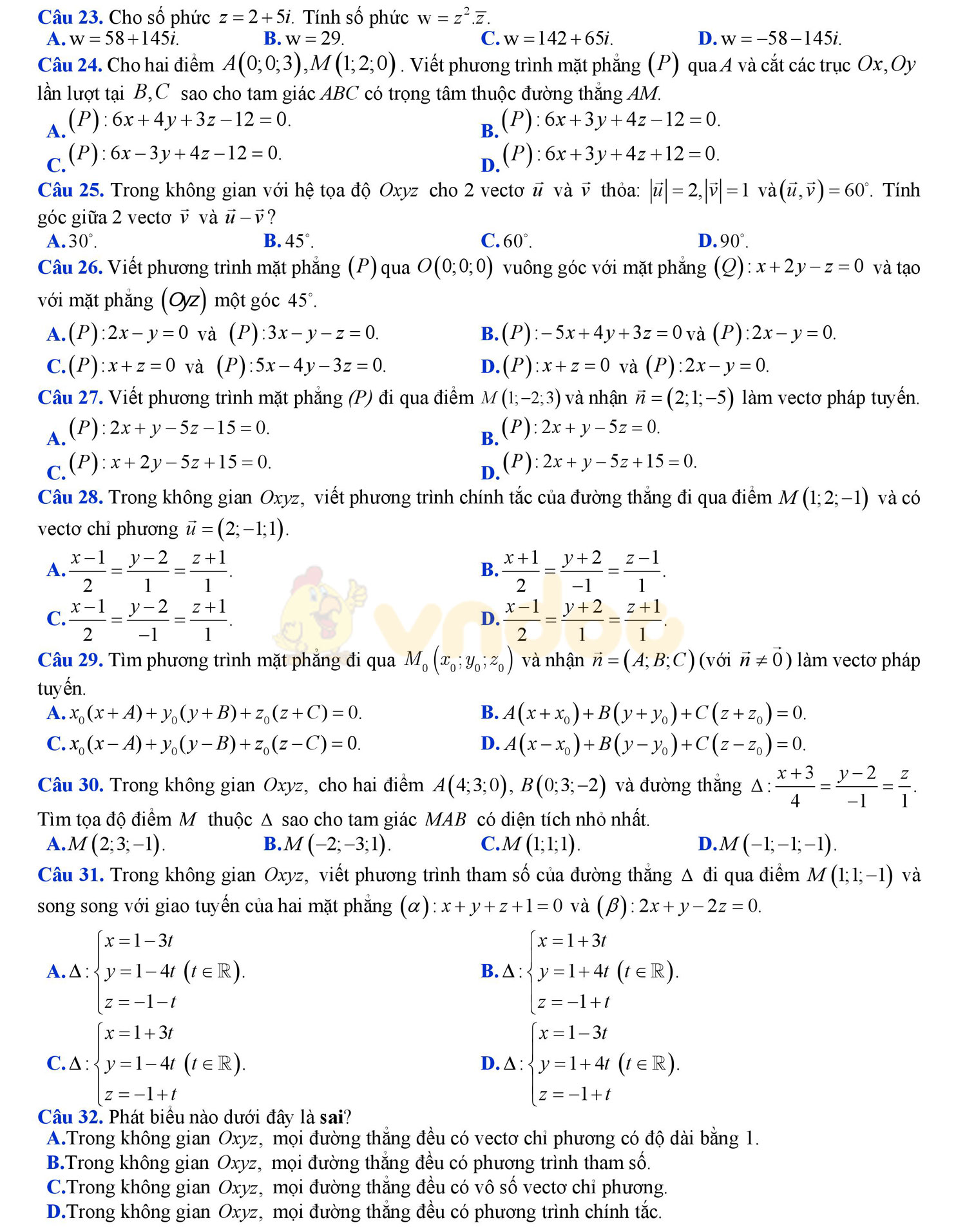 Đề thi học kì 2 môn Toán lớp 12 Đề thi học kì 2 môn Toán lớp 12