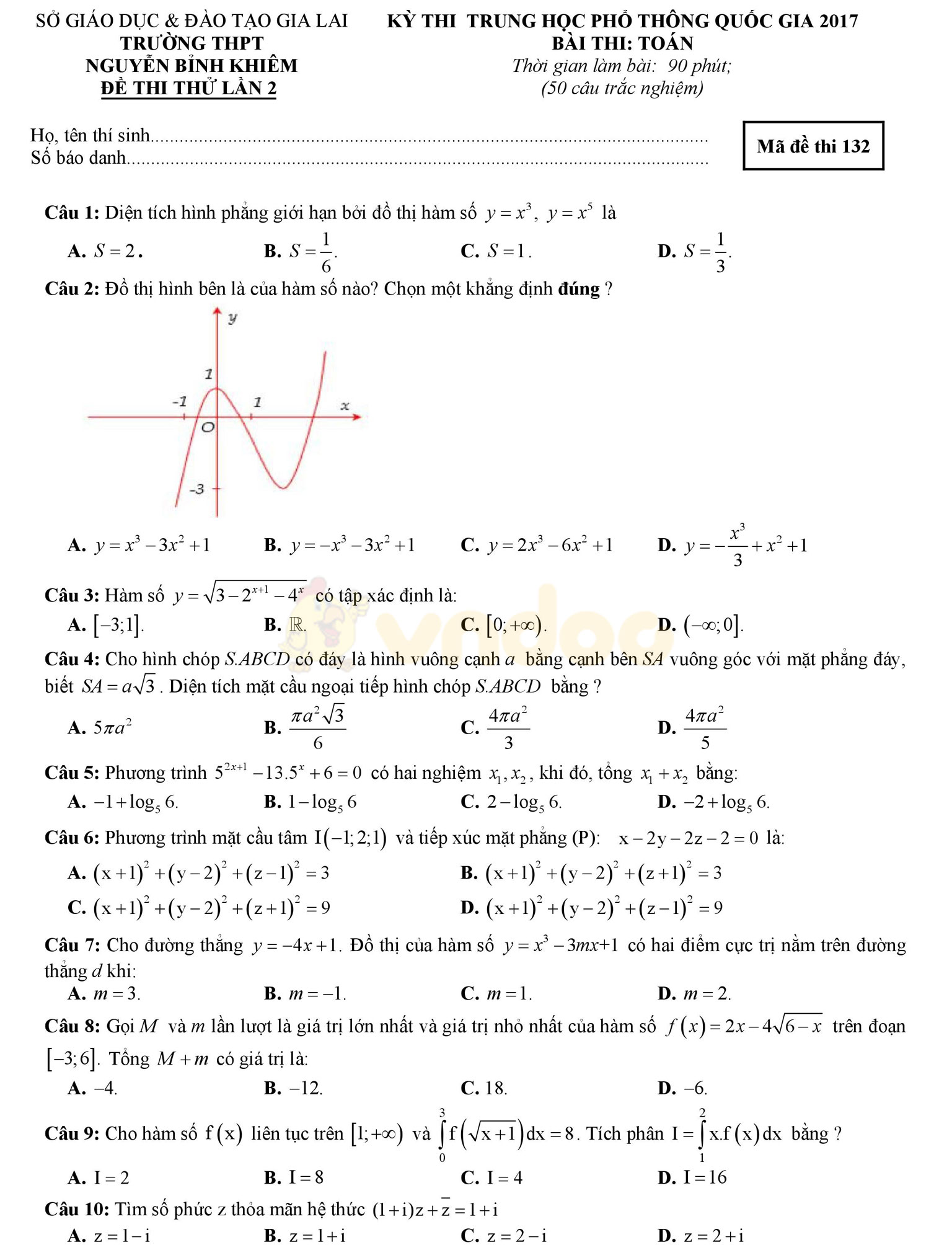 Đề thi thử THPT Quốc gia năm 2017 môn Toán Đề thi thử THPT Quốc gia năm 2017 môn Toán